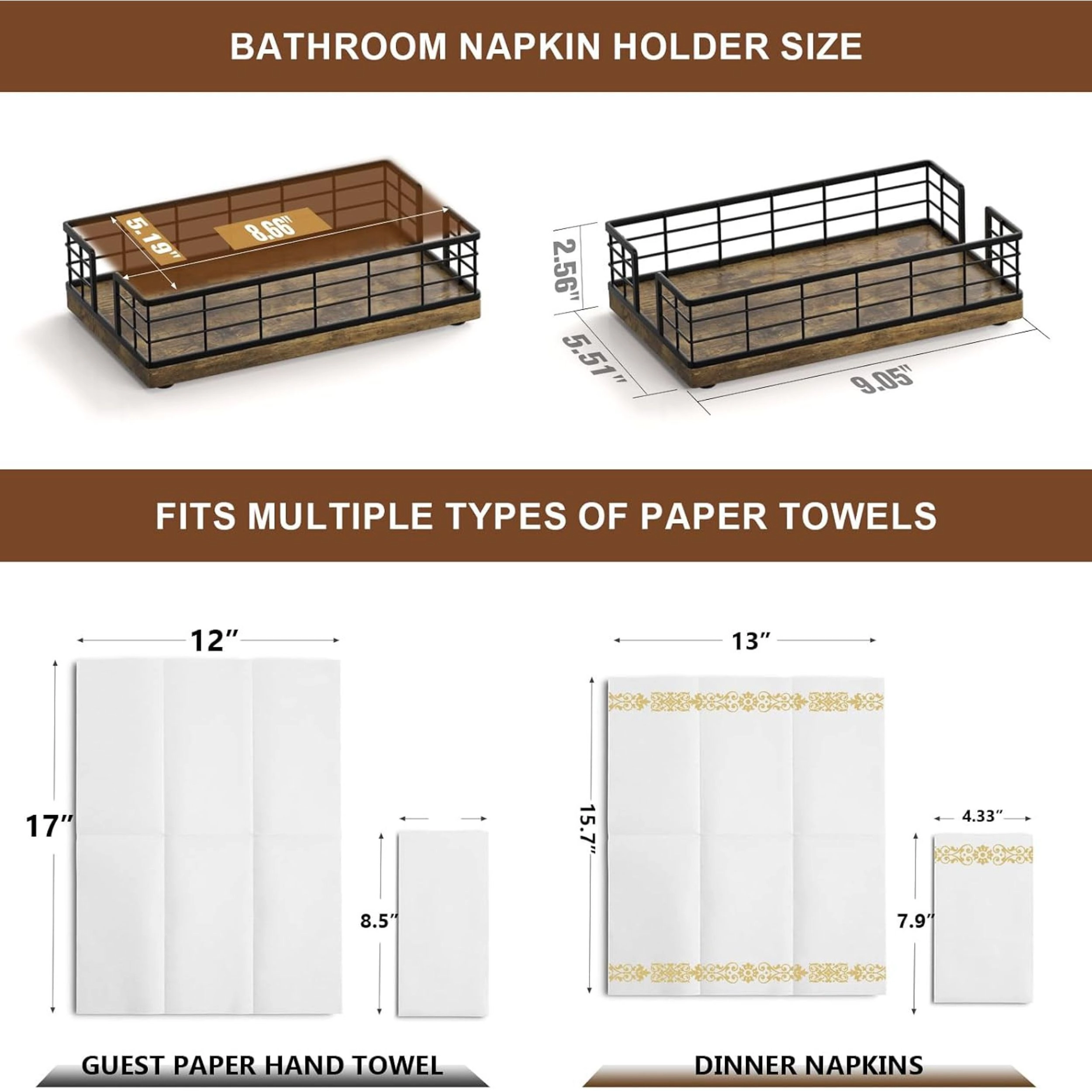 Stock Preferred Iron and Wood Guest Towel Holder Tray for Bathroom Napkins