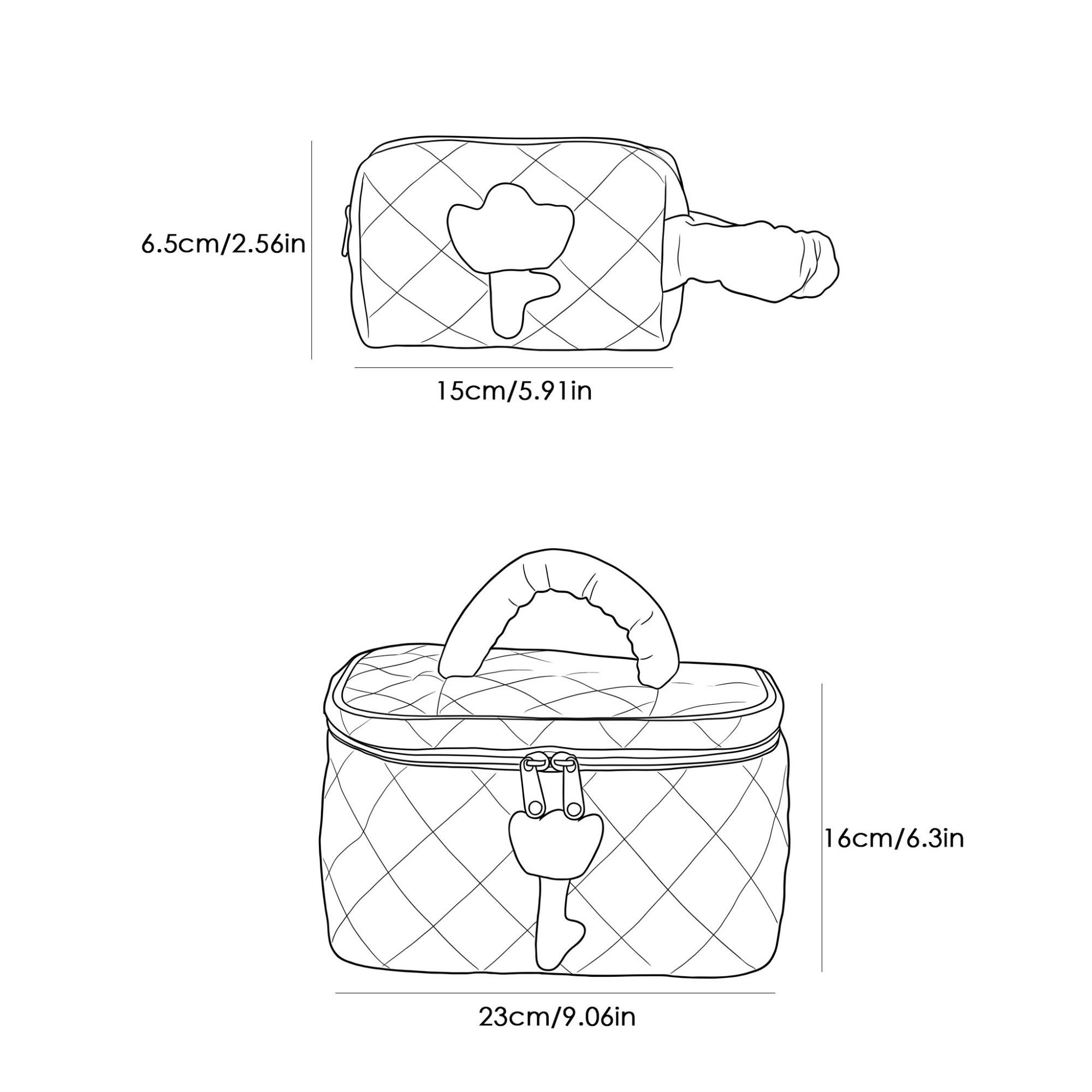 Alilang Women Quilted Corduroy Flower Cosmetic Bag with Top Handle