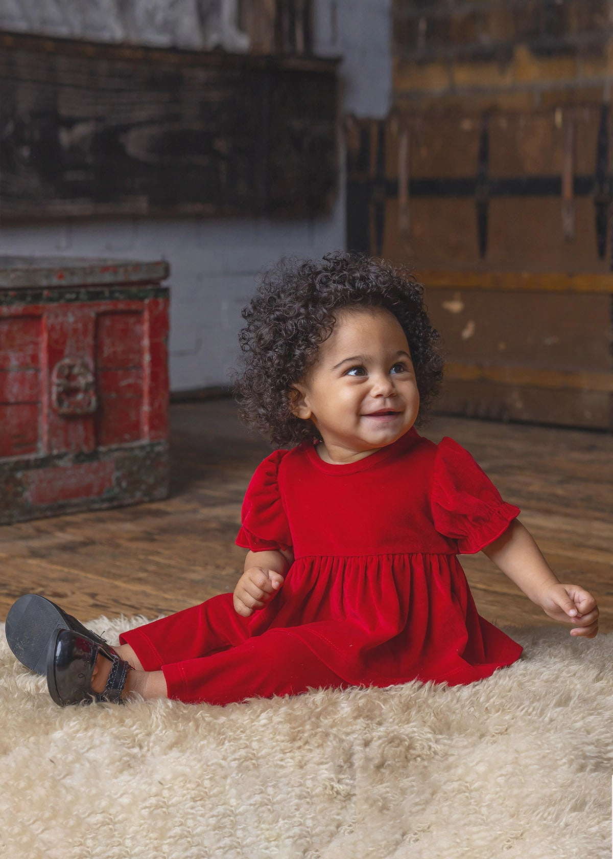 Isobella and Chloe Noella Velvet & Organza 2PC Set - Baby Girls Red
