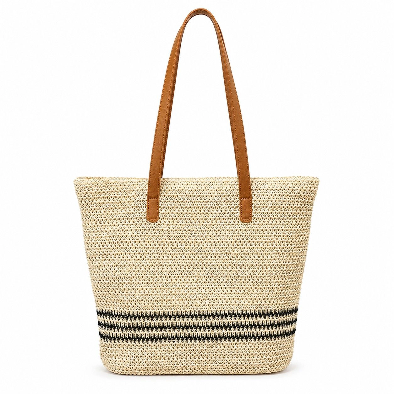 Alilang Women's Striped Woven Tote Bag with Zip Closure Shoulder Handles and Interior Pocket