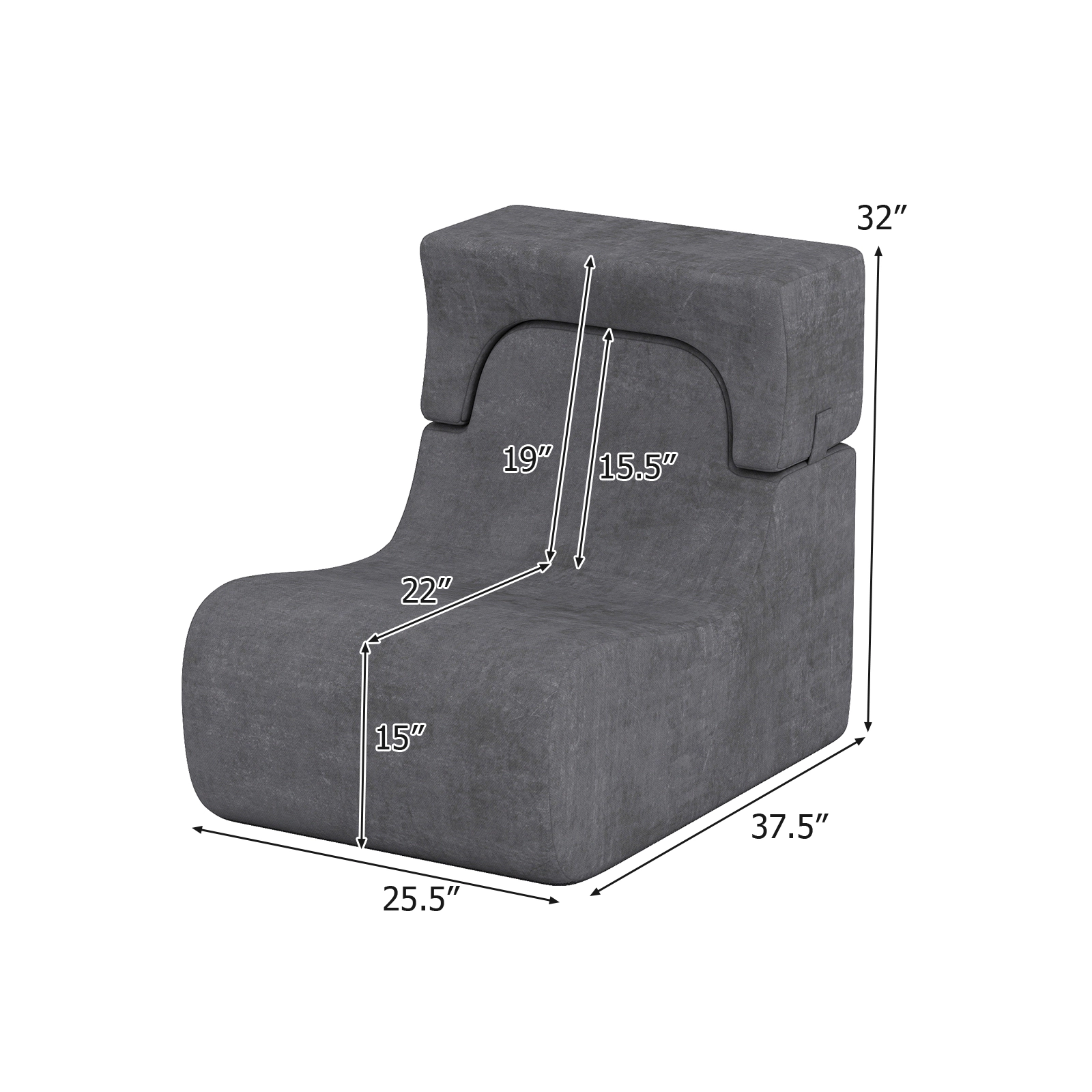 SUGIFT 350-lb Capacity Gray Ice Velvet One-Piece Sponge Floor Chair Lazy Sofa with Detachable Headrest