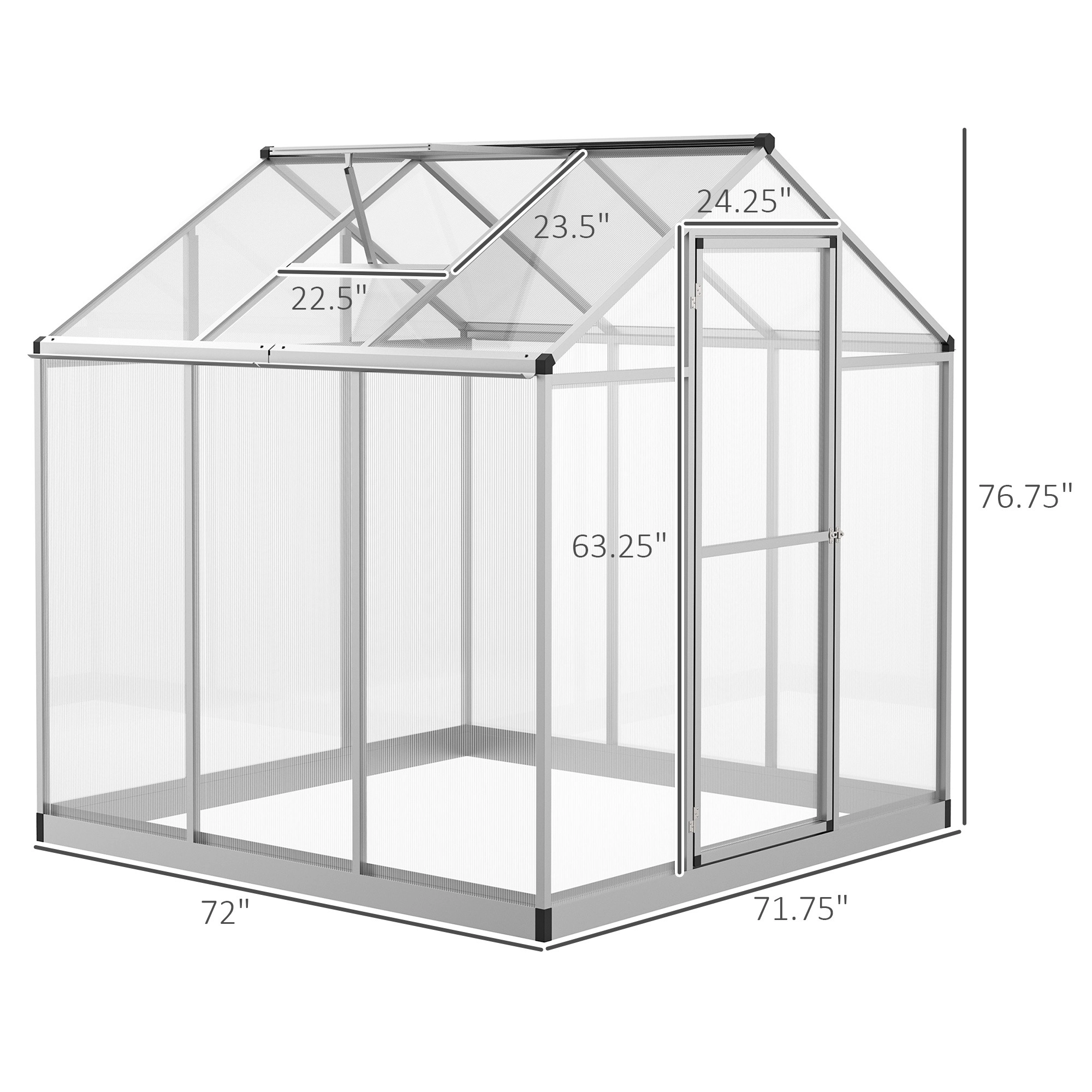 HONGGE Walk-In Polycarbonate Greenhouse with Roof Vent, Greenhouse for Winter
