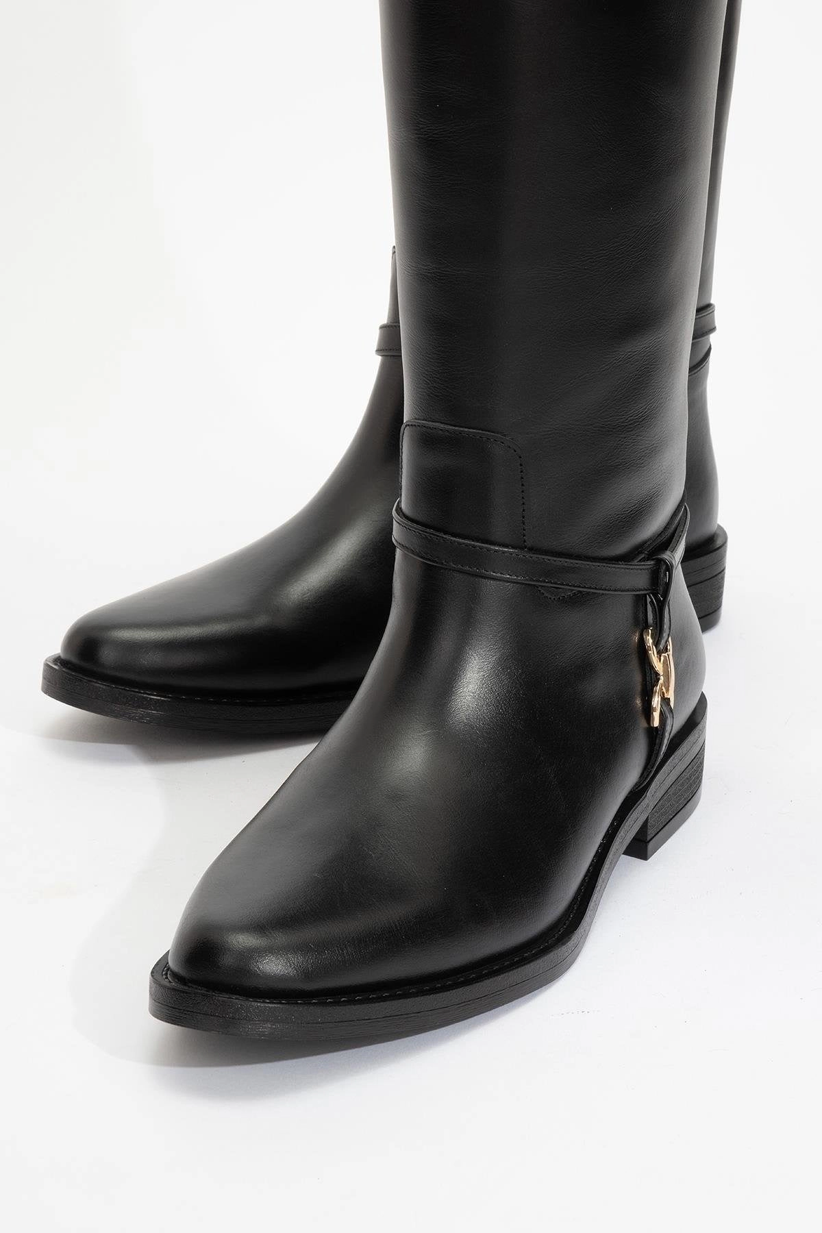 Forever & Always Womens May Leather Knee High Buckle Boots