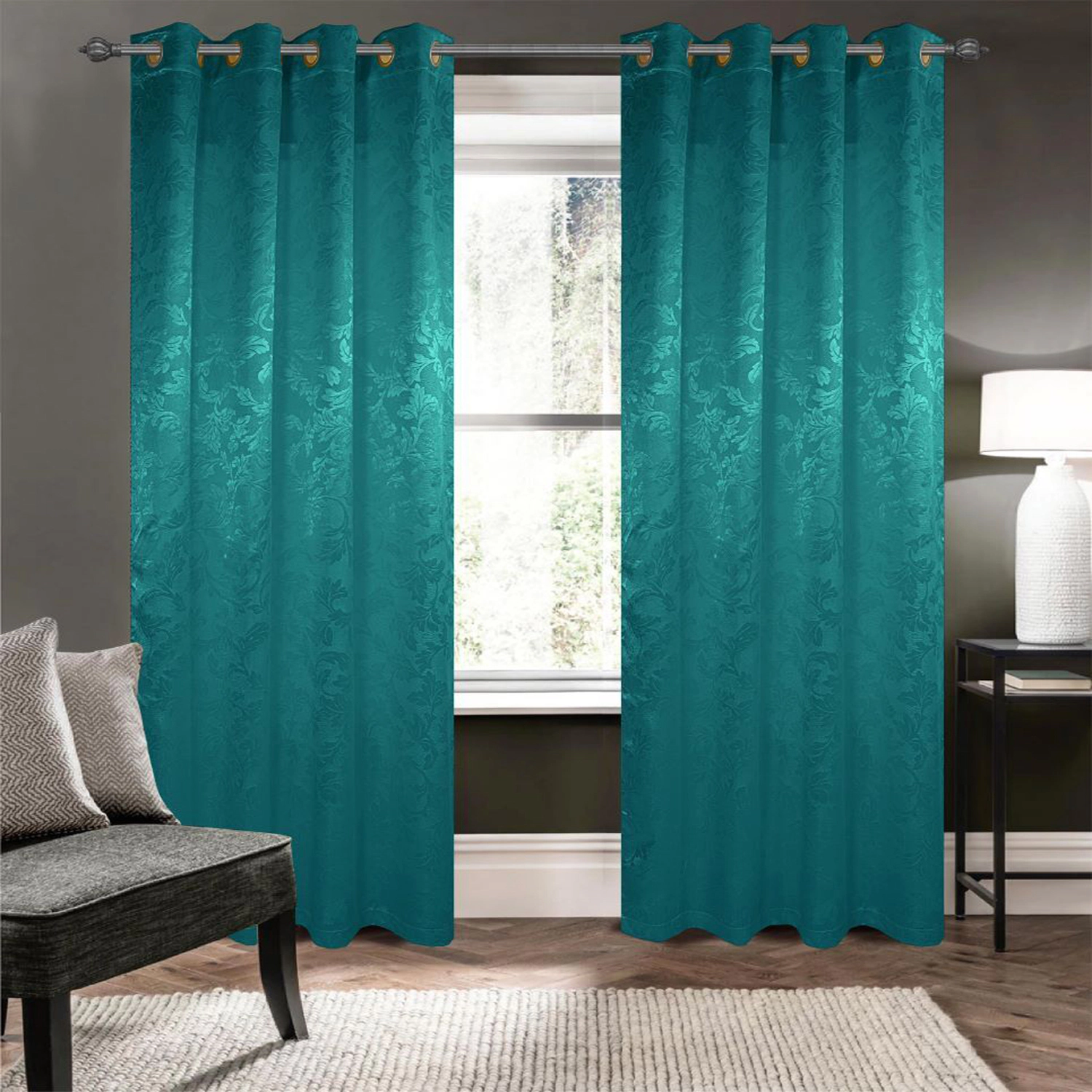Olivia Gray 100% Polyester 200 GSM Dyson Embossed Blackout Grommet Curtain Panel 54" x 90" Teal