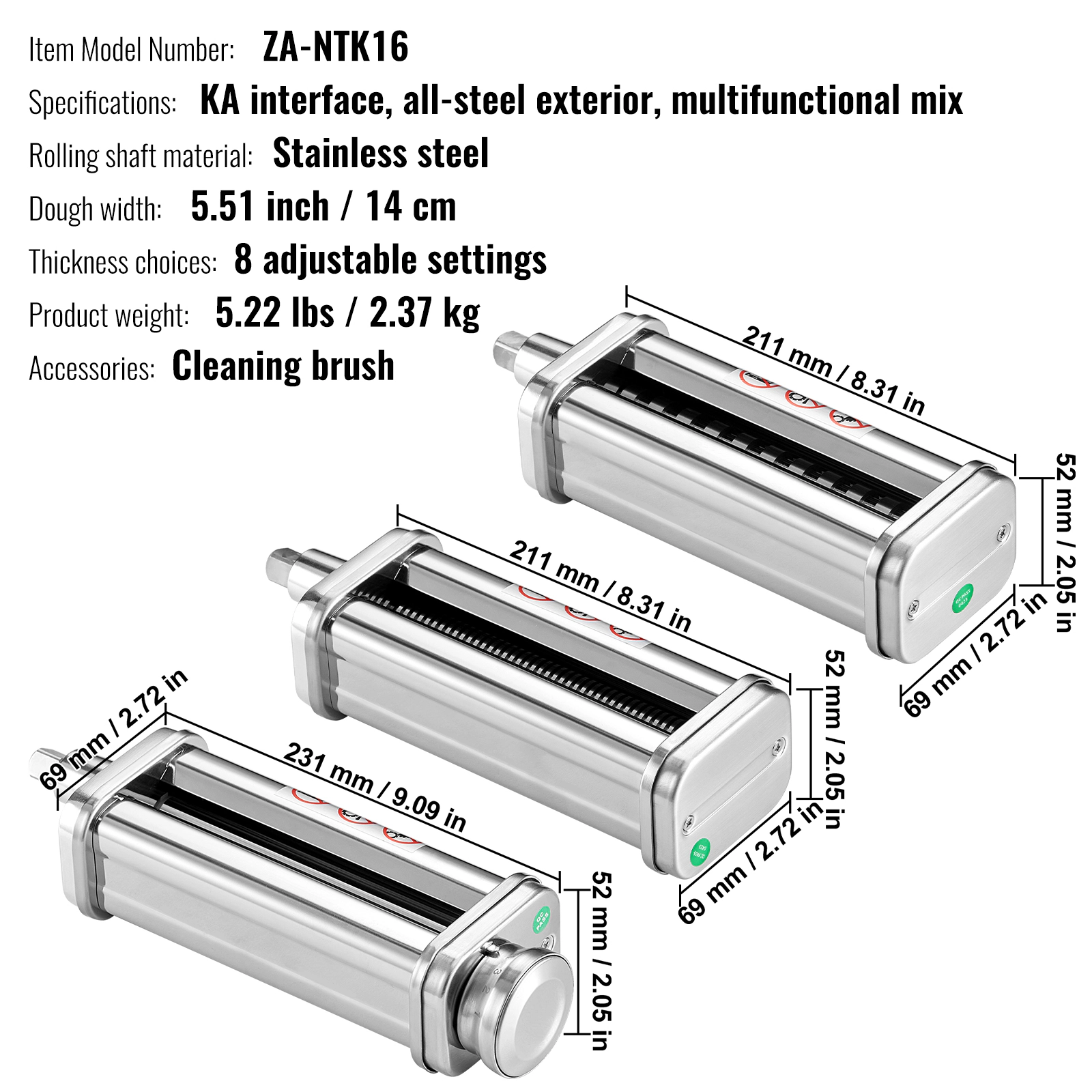 HONGGE Pasta Attachment for KitchenAid Stand Mixer Stainless Steel Roller Cutter Set Including Sheet