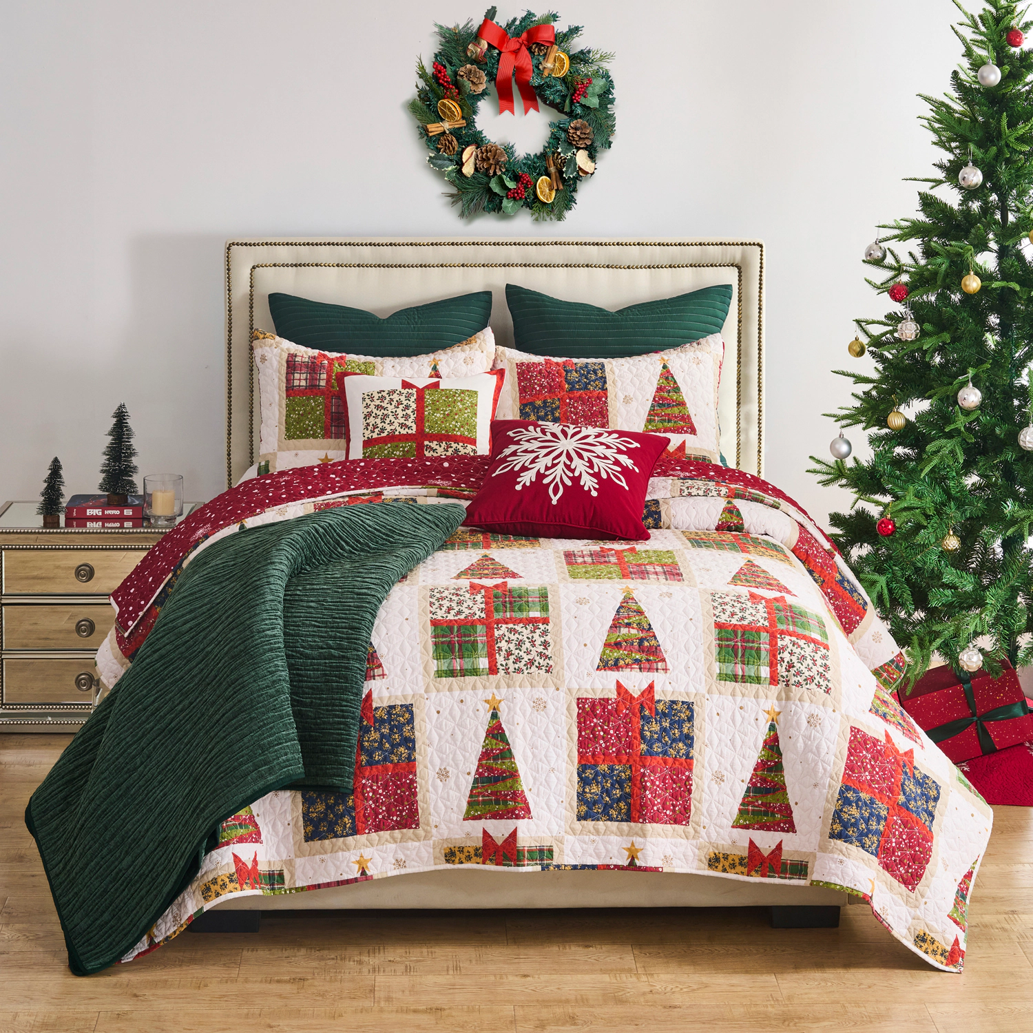 Greenland Home Fashion Deck 100% Cotton & Microfiber Back, Polyester Fill Halls Quilt Set 3-Piece Full/Queen Red