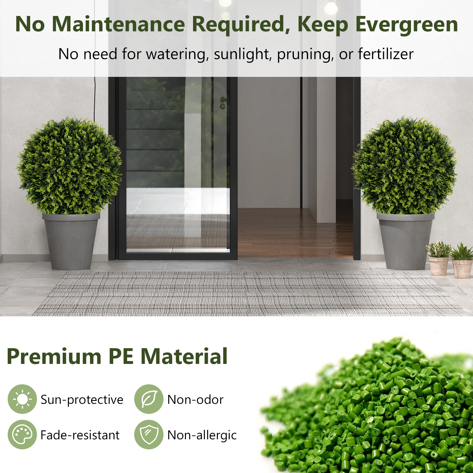 SUGIFT Set of 2 18-in Artificial Cedar Topiary Balls with Multi-Tone Green Leaves and Interlocking Halves