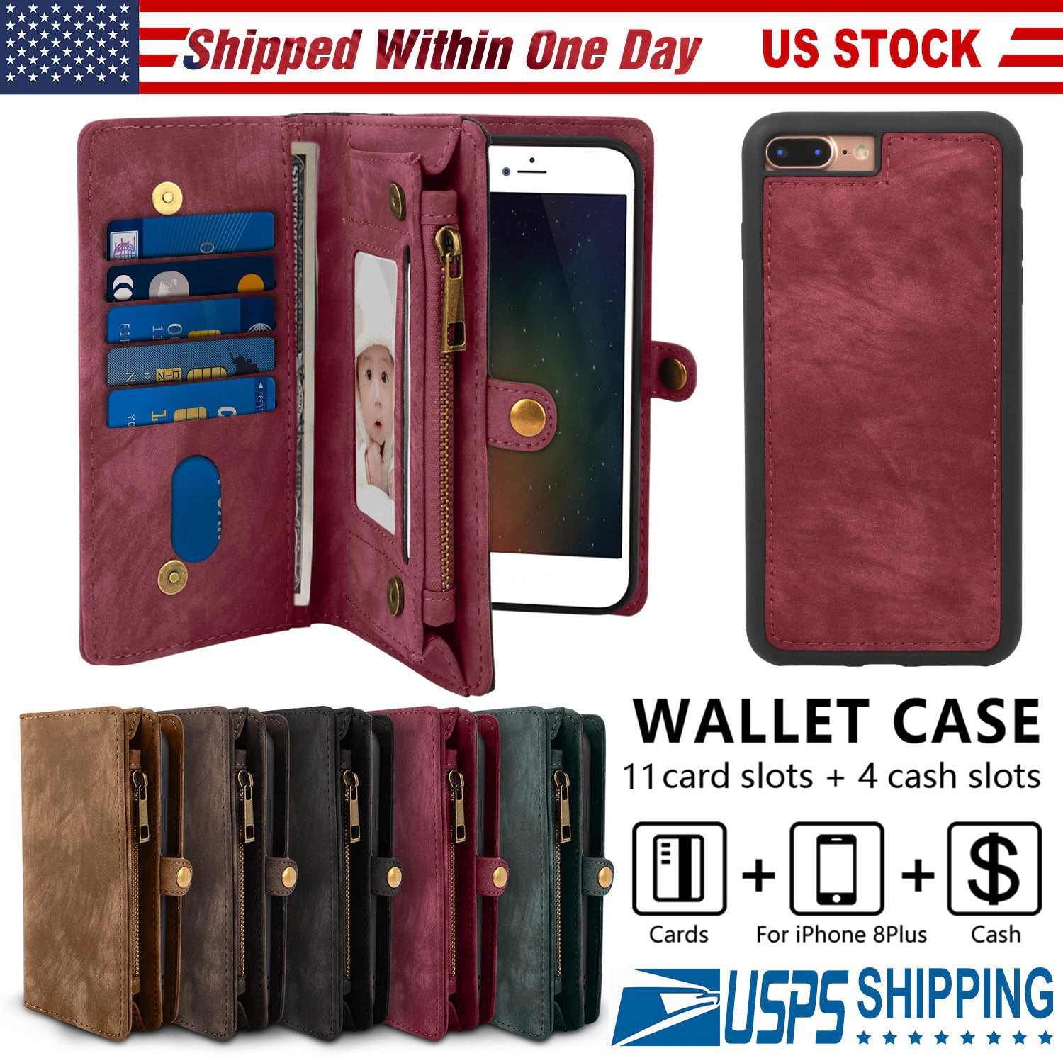 GBruno 2-in-1 Leather Phone Wallet Case For IPhone 8 Plus