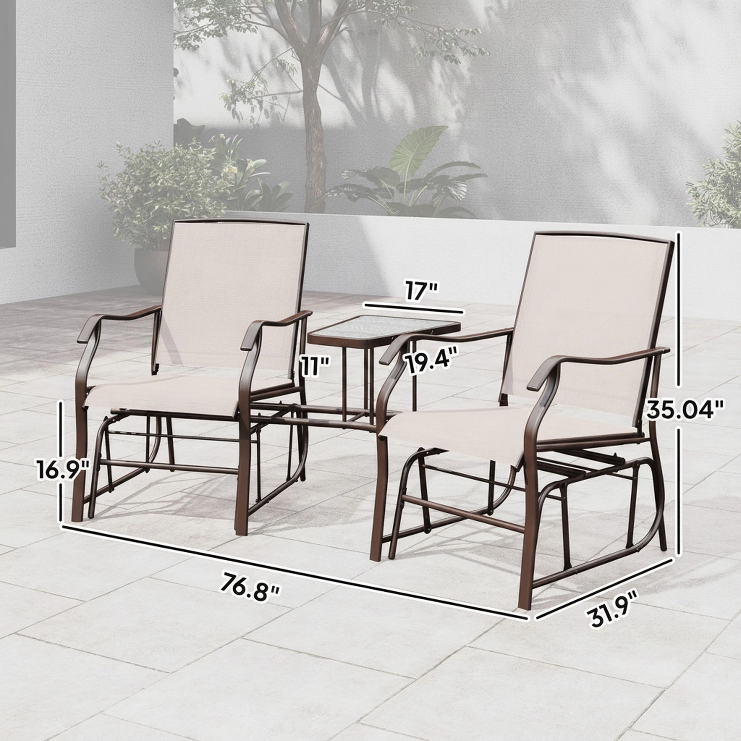 HONGGE Outdoor Glider Chairs with Coffee Table
