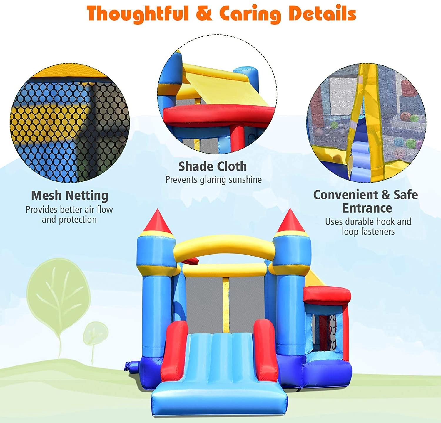 SUGIFT Inflatable Bounce House with Slide Ball Pit & Pitching Game 200-lb Capacity Ages 3-12 Multi-Color