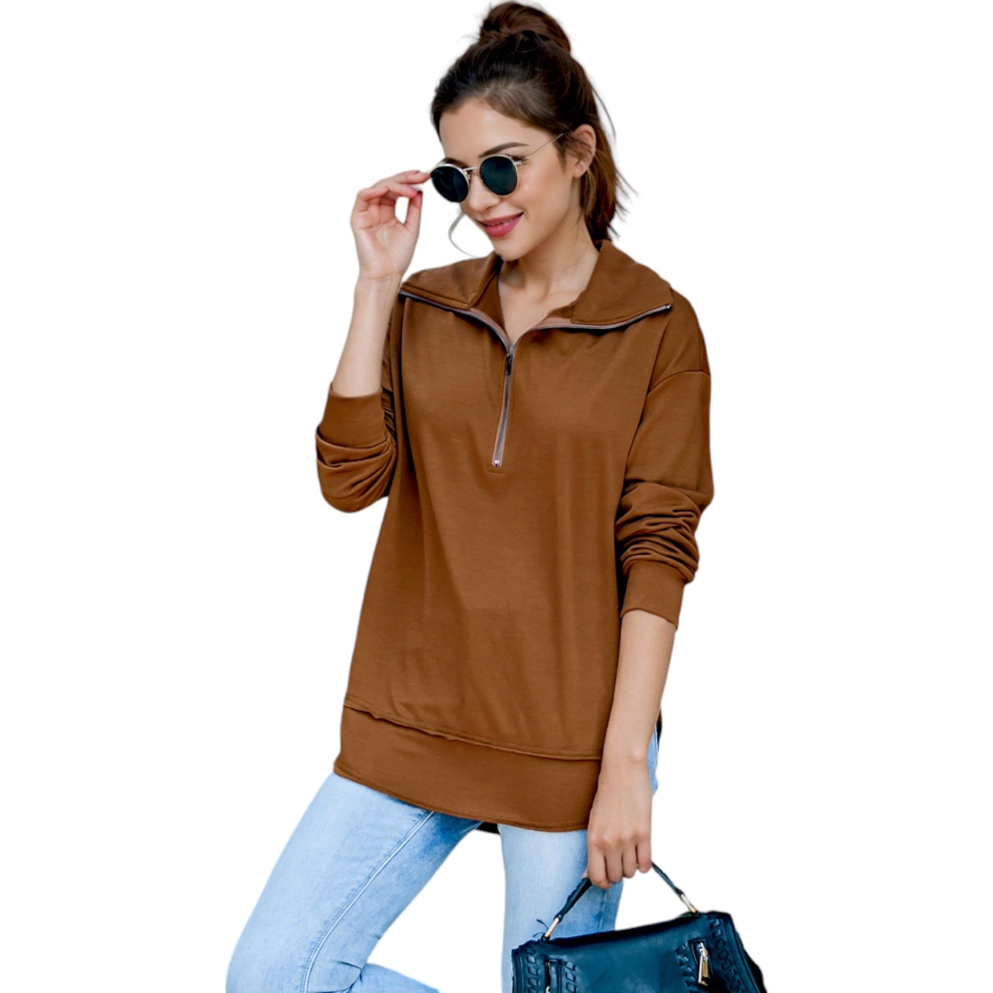 Anna-Kaci Women's Zip Up Funnel Neck Fashion Sweater