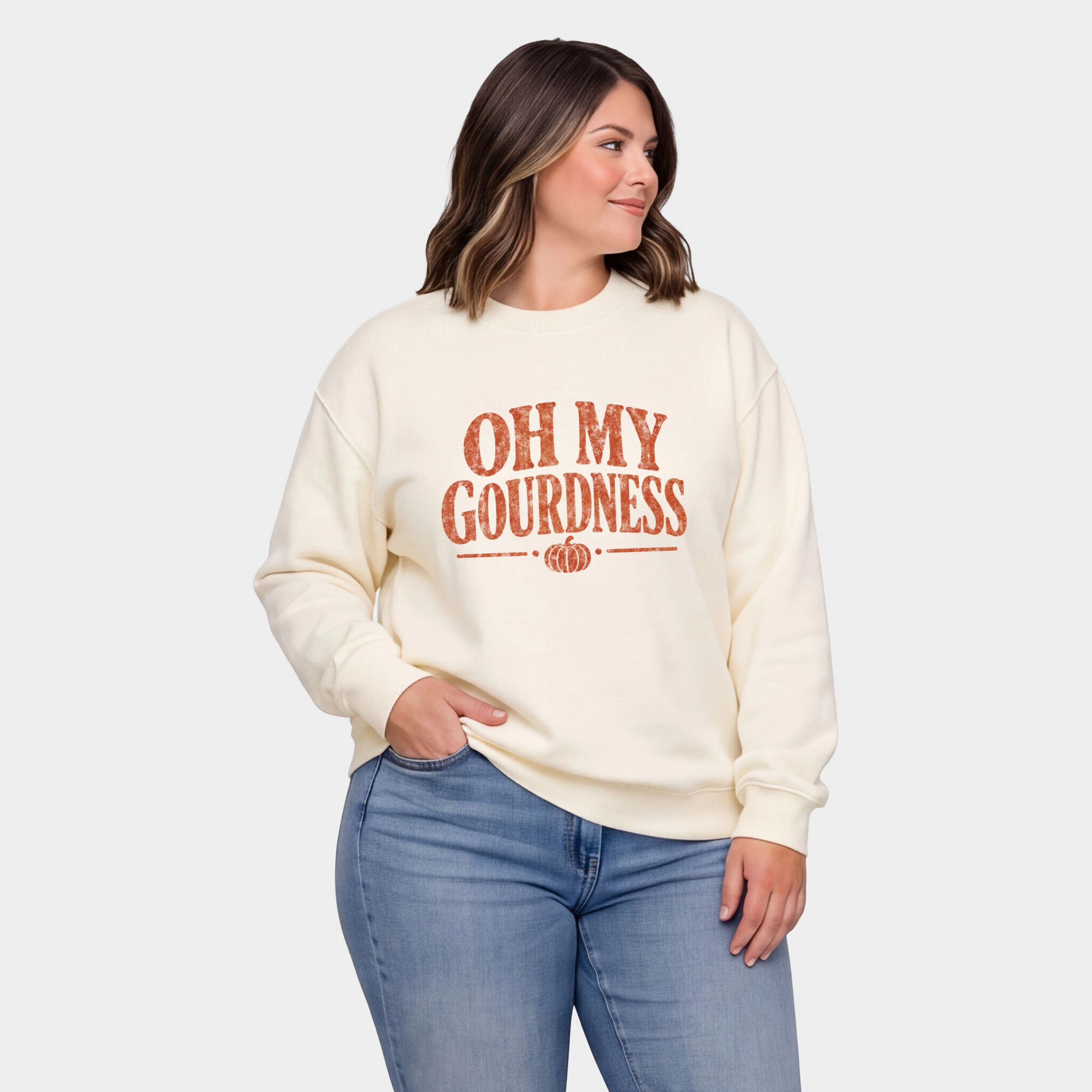 Simply Sage Market - Women's Plus Sized Graphic Sweatshirt Oh My Gourdness Distressed