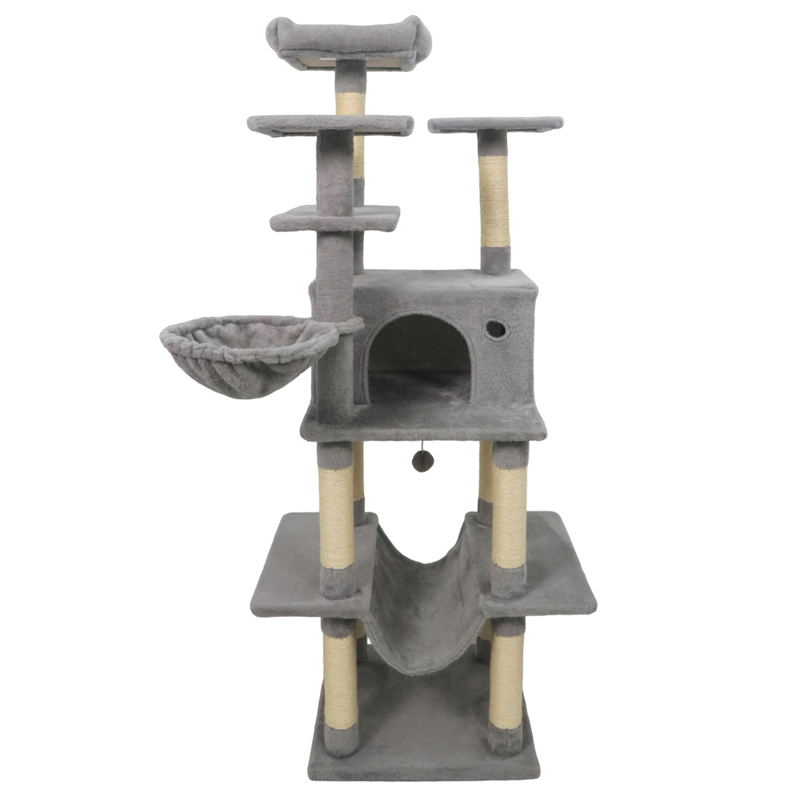 SUGIFT 63-in Light Gray Large Cat Tree for Indoor Cats with Hammock Rotating Basket Bed and Anti-Tip Kit