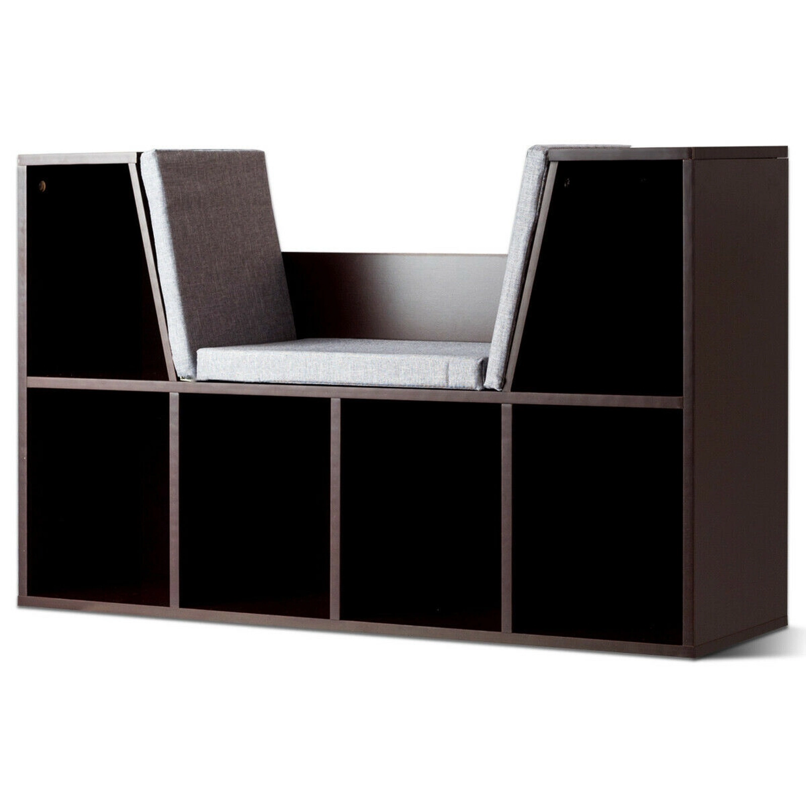 SUGIFT 6-Cubby Kid Storage Bookcase with Cushioned Reading Nook 110-lb Capacity Brown