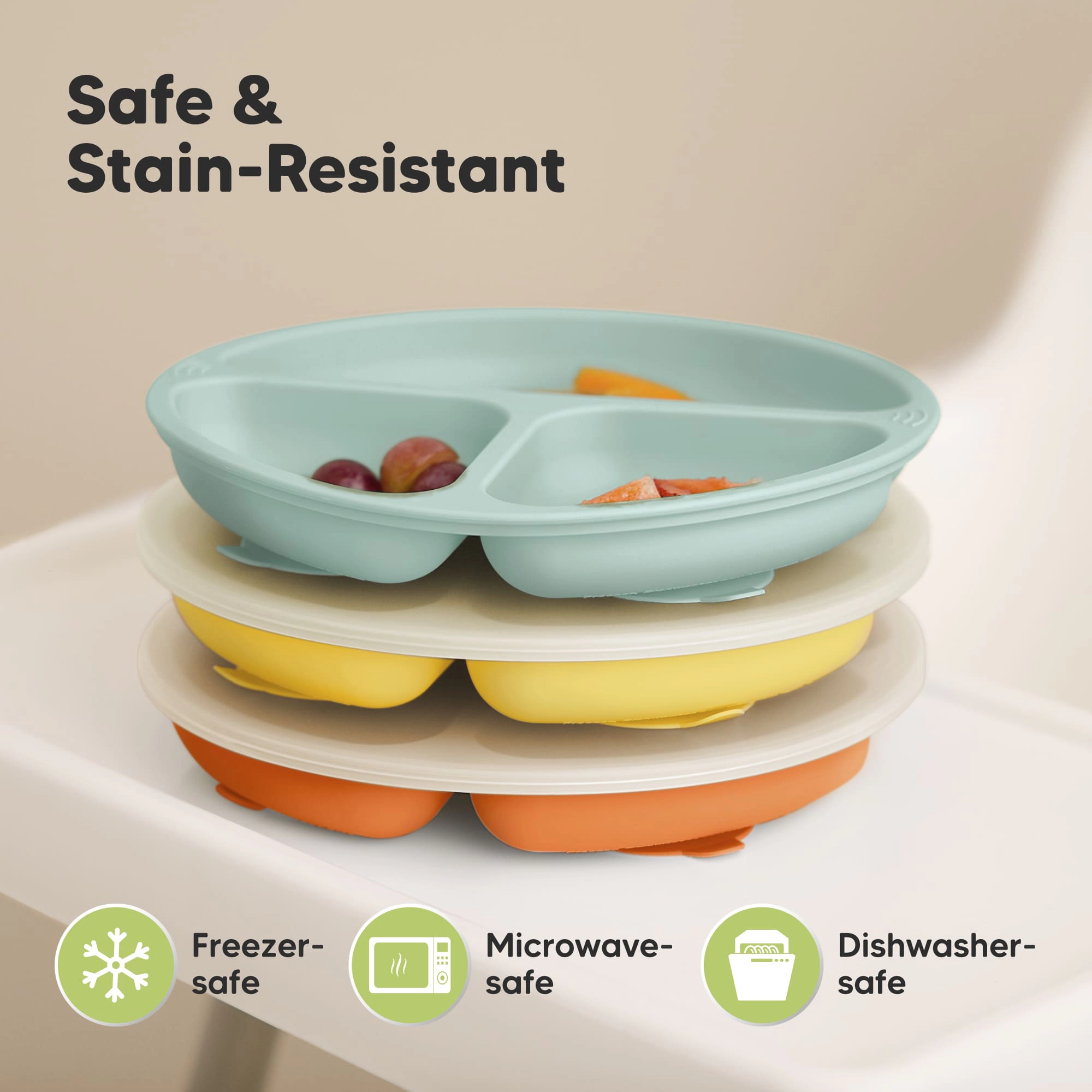 KeaBabies 3-Pack Prep Silicone Suction Plates with Lids