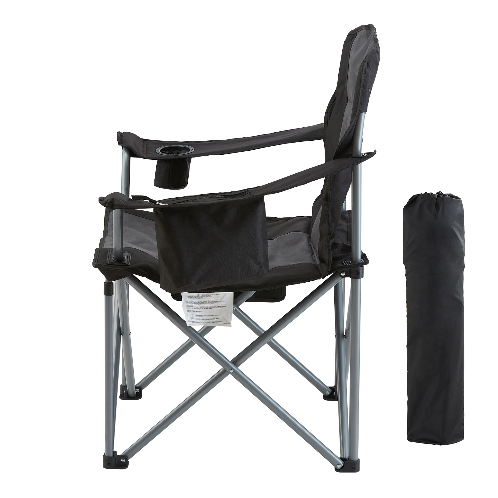 HONGGE Camping Folding for Portable Heavy Duty Outdoor Padded Chairs with Cup Bag for Fishing Black
