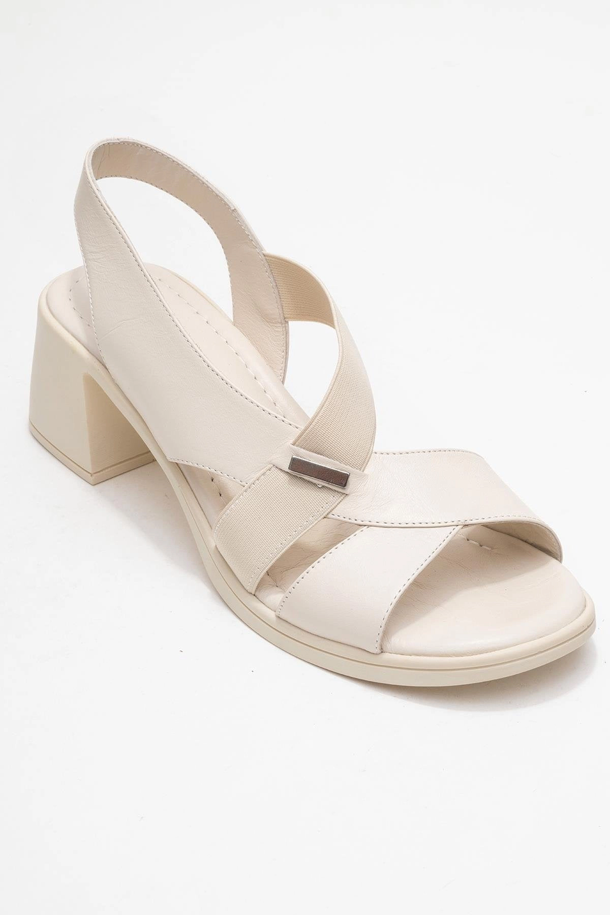 Forever & Always Womens Crina Elasticated Leather Chunky Heel Sandal
