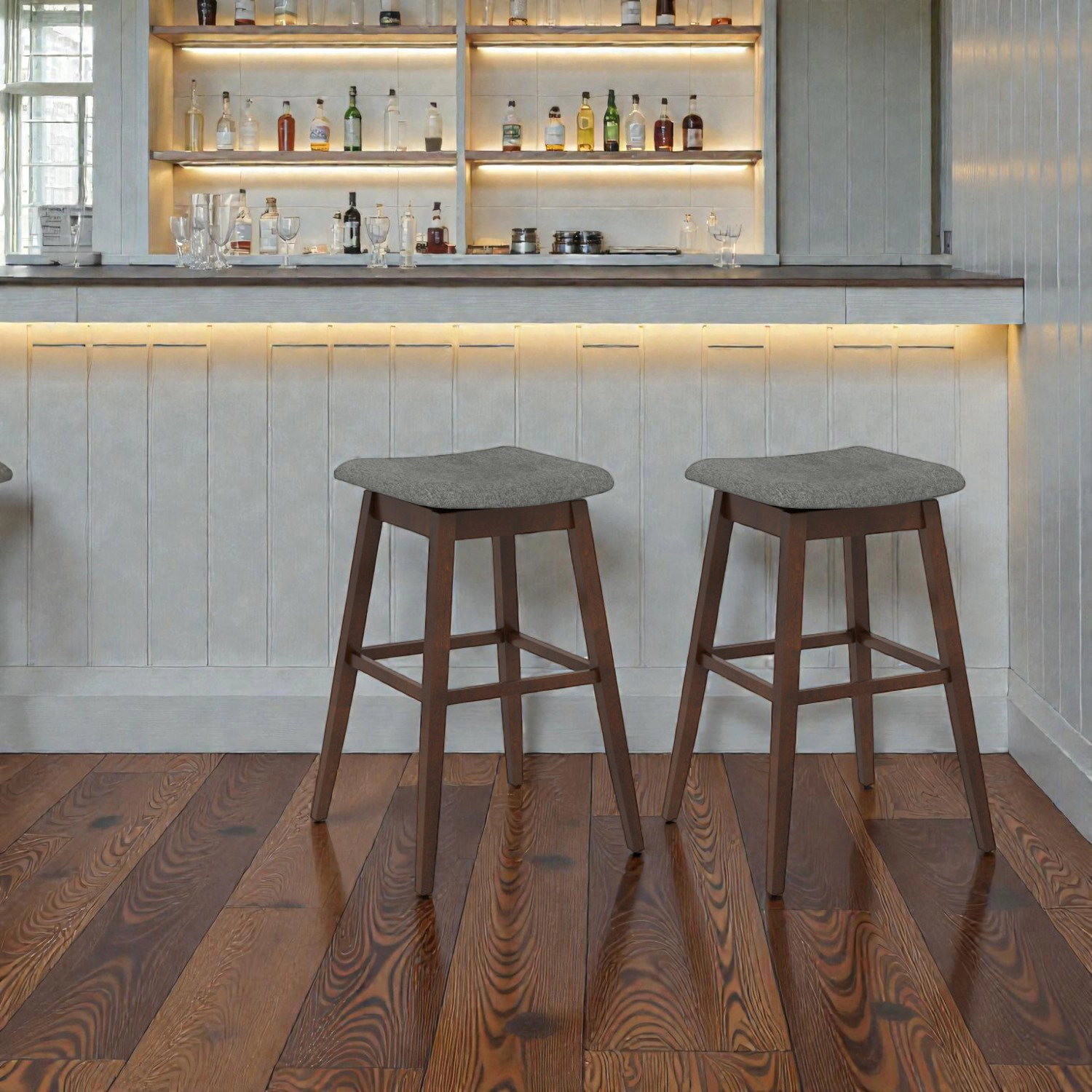 Hivvago Swivel Counter Bar Stools with Wooden Legs and Integrated Footrest - Set of 2