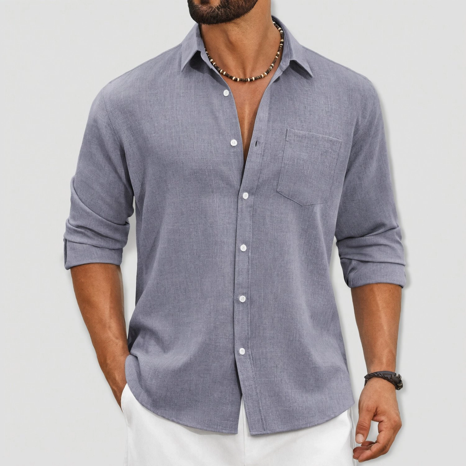 COOFANDY Mens  Casual Long Sleeve Button Down Shirts Lapel Collar Pocket Tops