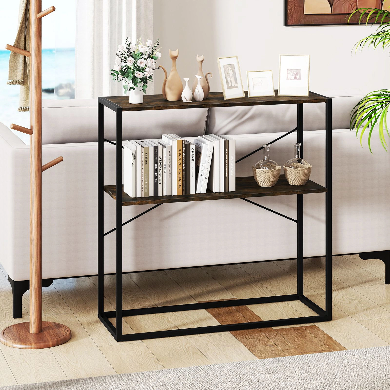 SlickBlue Modern Console Table with Metal Frame and Shelves