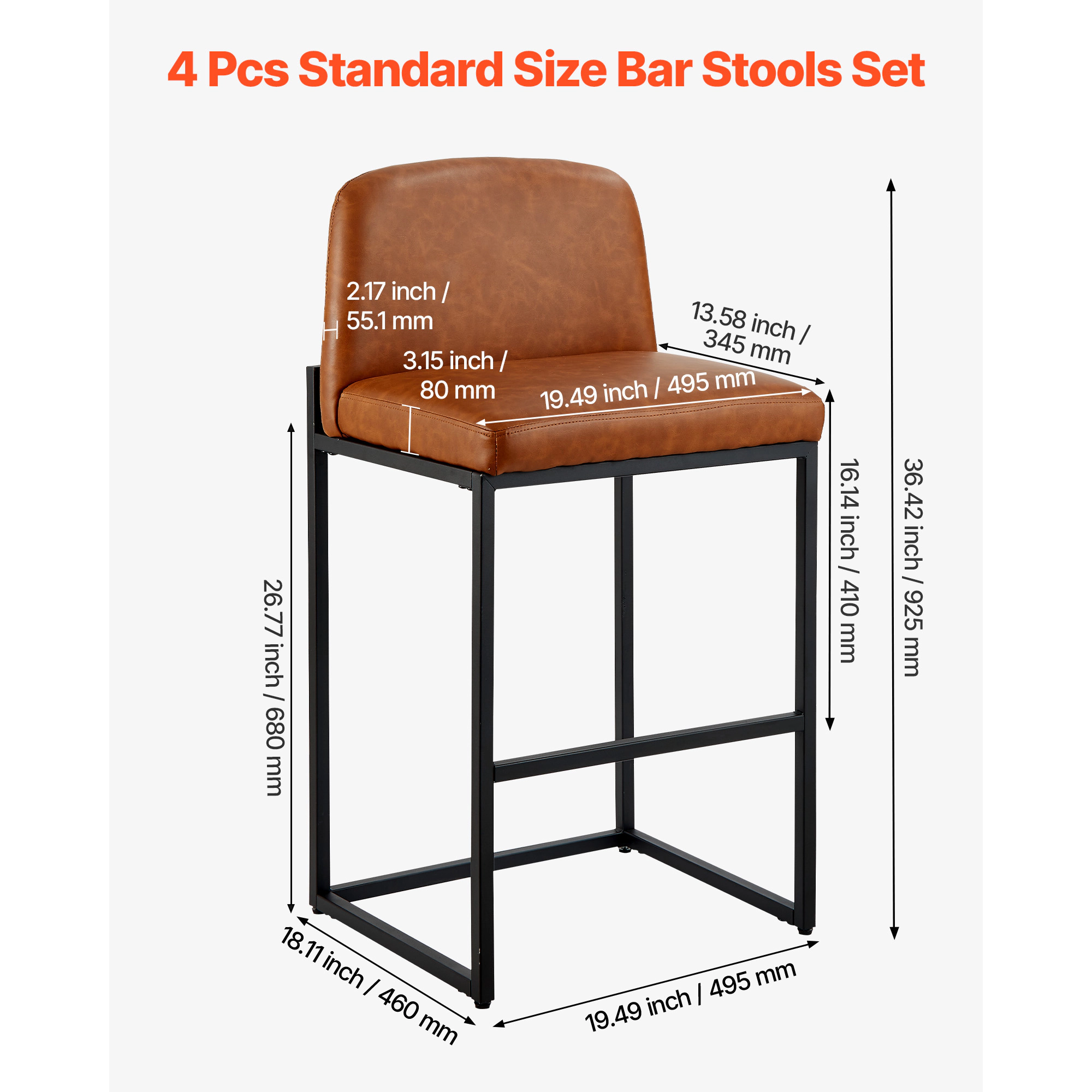 HONGGE Counter Height Bar Stools with Backrest Metal Bar Chair for Kitchen Dining Room