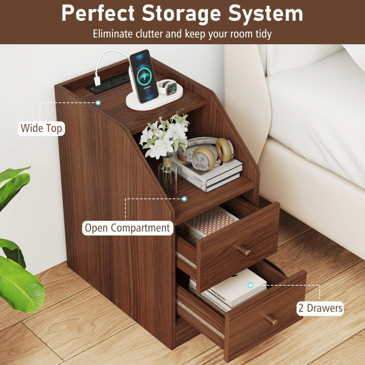 Hivvago Set Of 2 Side End Tables With Charging Station Sofa Couch Tables With Shelf Drawers