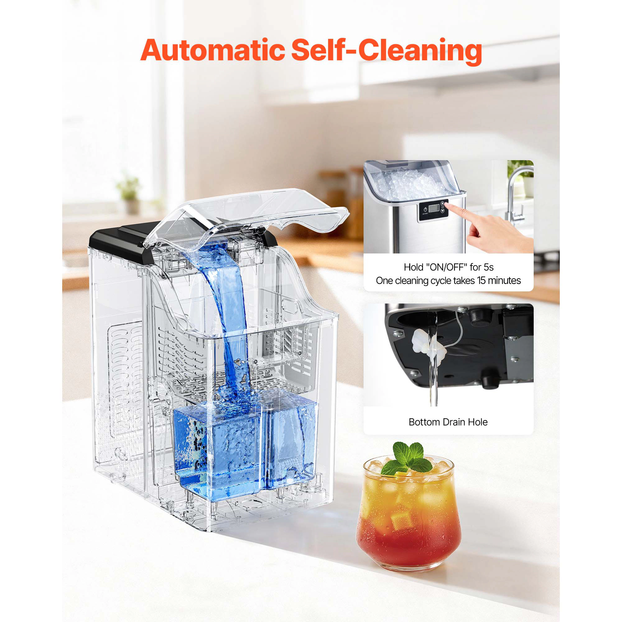 HONGGE Countertop Ice Maker Self-Cleaning Portable with Scoop for Home Kitchen Office Bar & Party