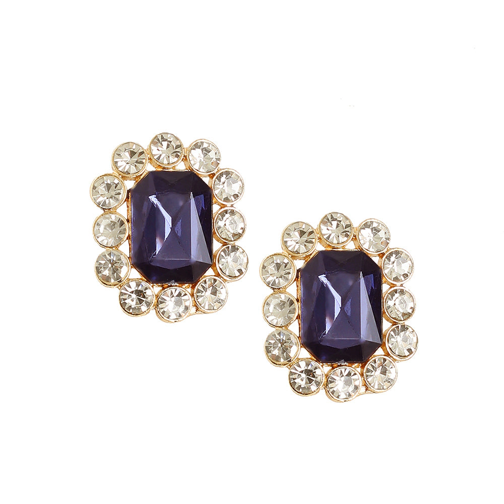 SOHI Women's Green Octagon Stud Earrings