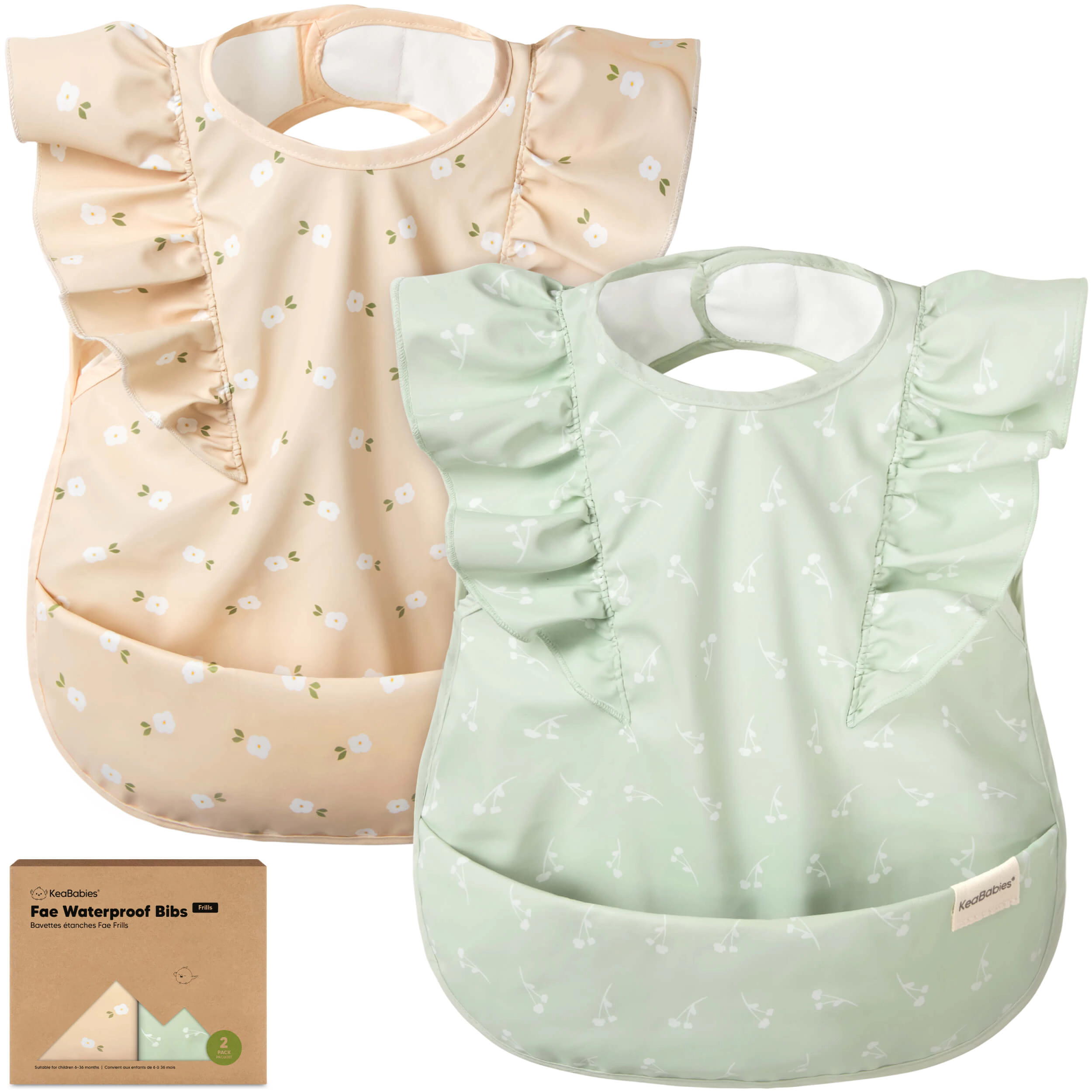 KeaBabies 2-Pack Fae Waterproof Bibs for Girls, Boys