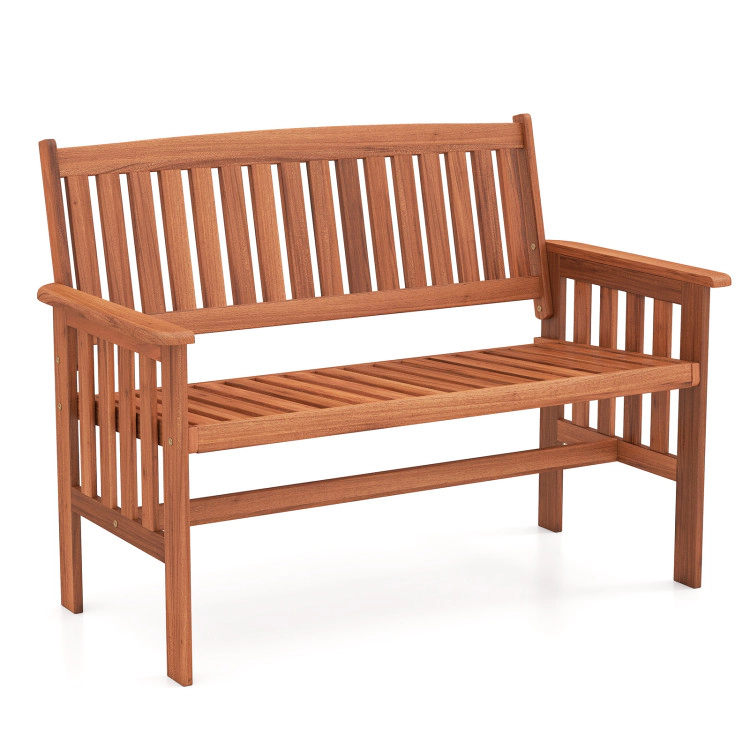 Hivvago Outdoor Wood Garden Bench 2-Person Patio Park Bench With Backrest Armrests And Slatted Seat
