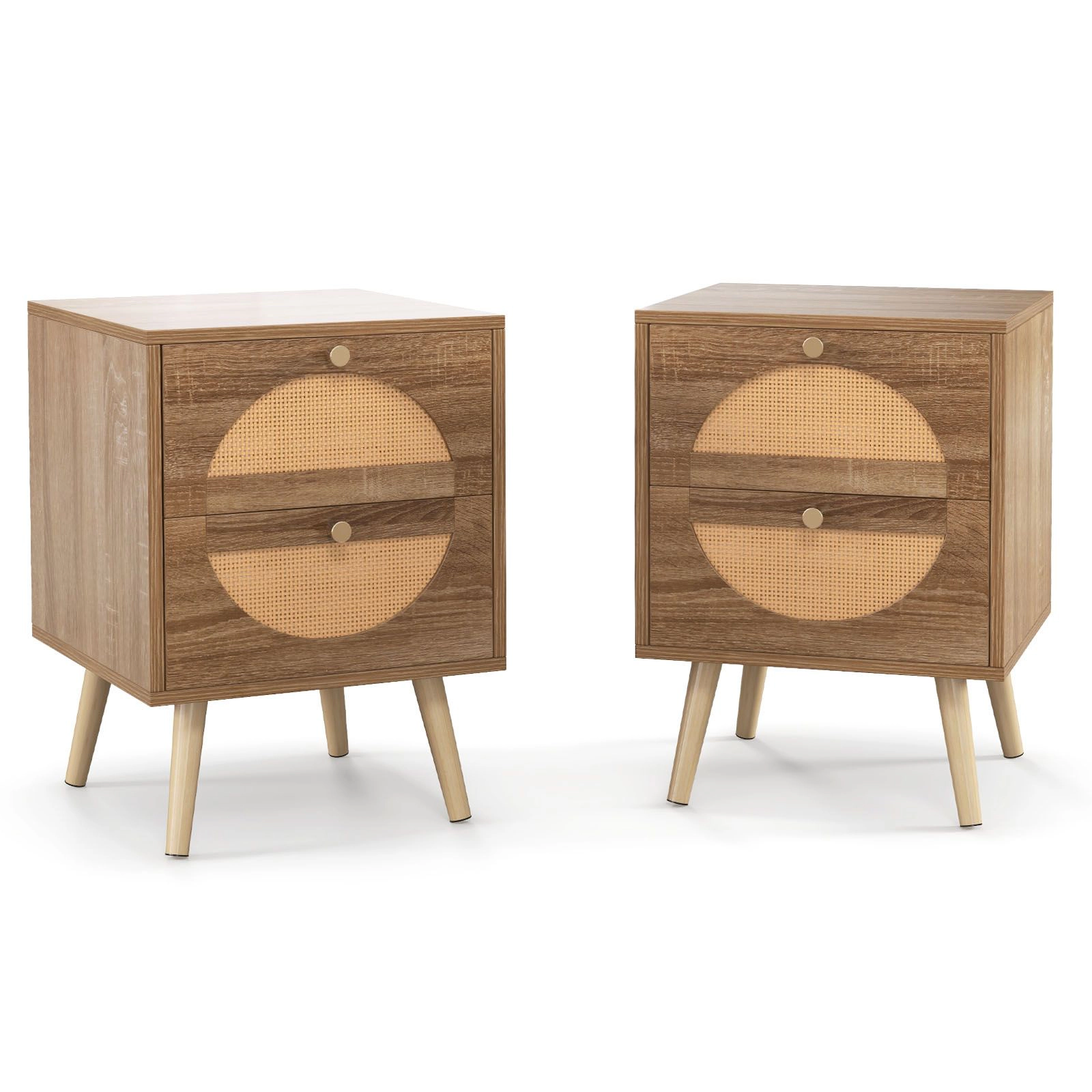 SlickBlue 2-Tier Rattan Nightstand with Two Drawers