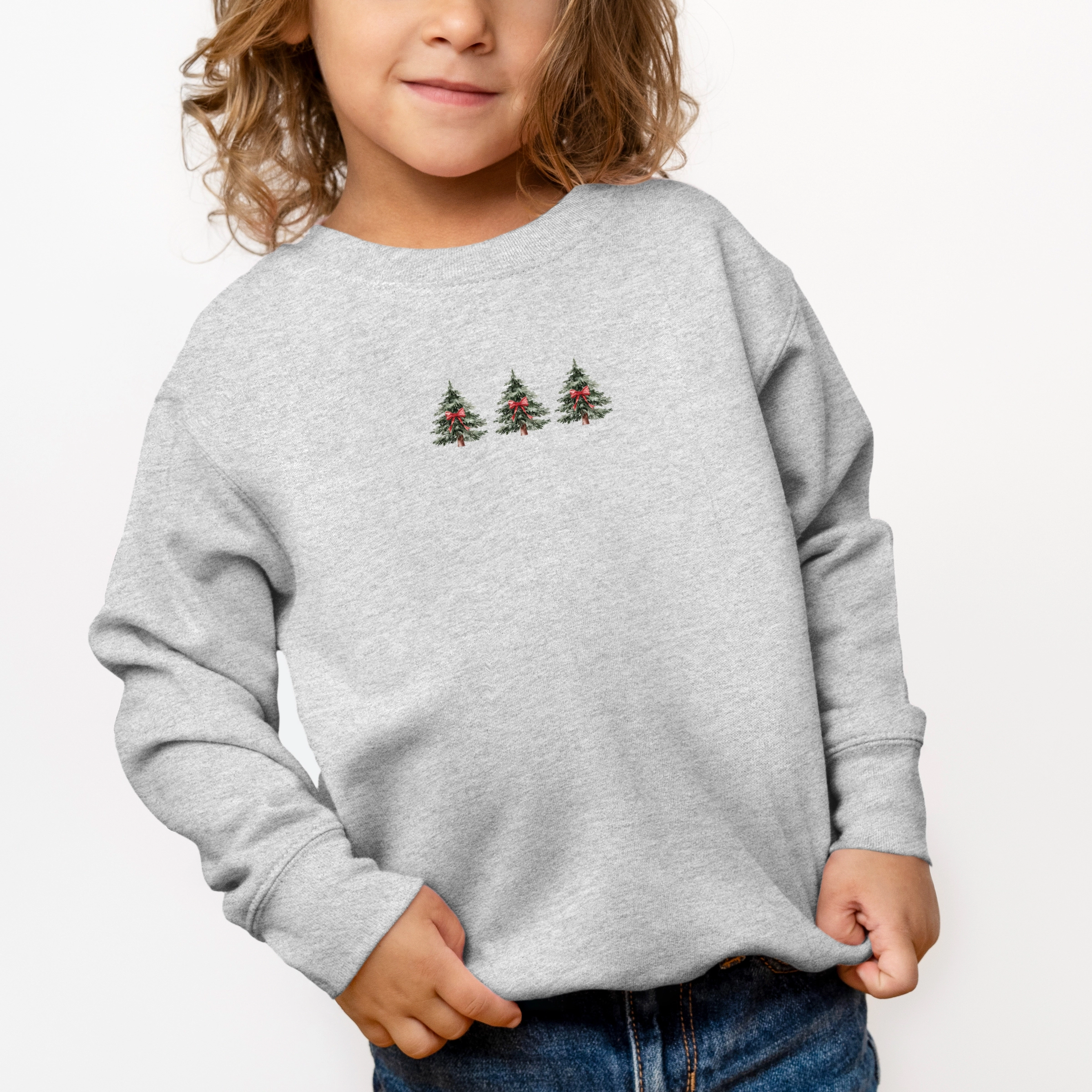 The Juniper Shop - Toddler Graphic Sweatshirt Coquette Christmas Trees