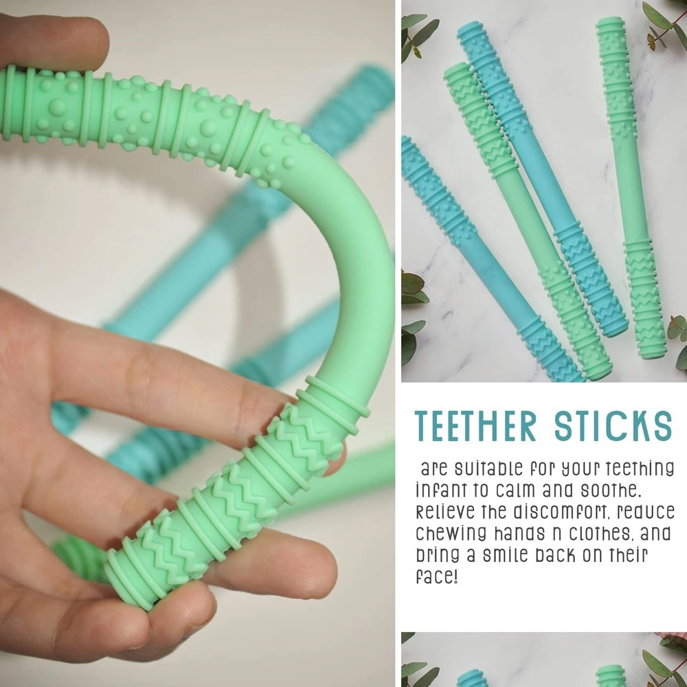 Sperric Baby Hollow Teething Tubes, Soft Silicone Teether Sticks for Infant BPA Free Straws w/ Cleaning Brushes