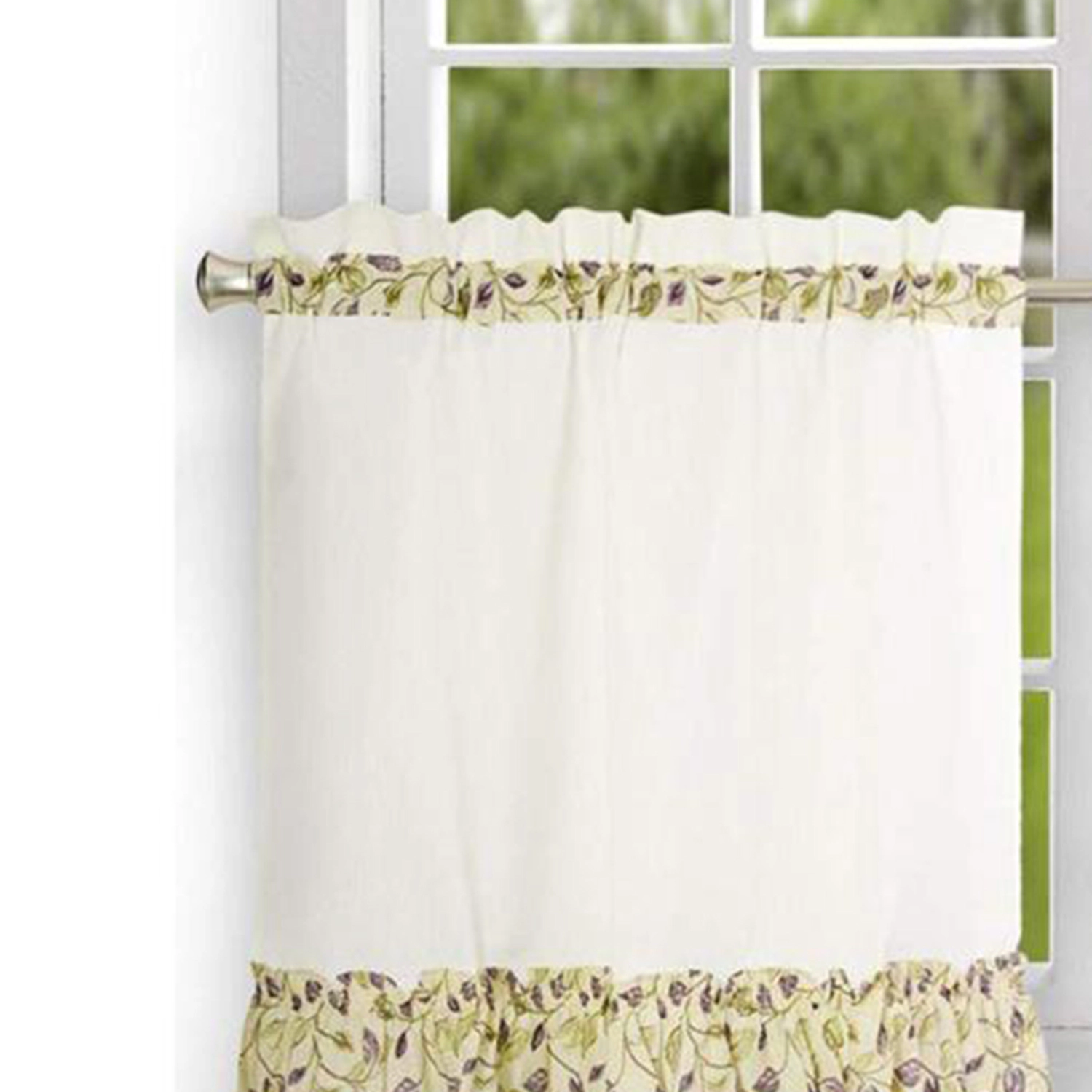 Ellis Curtain Clarice High Quality 2-Piece Leafy Branch Patterned Ruffled Tier Pair Window Curtains