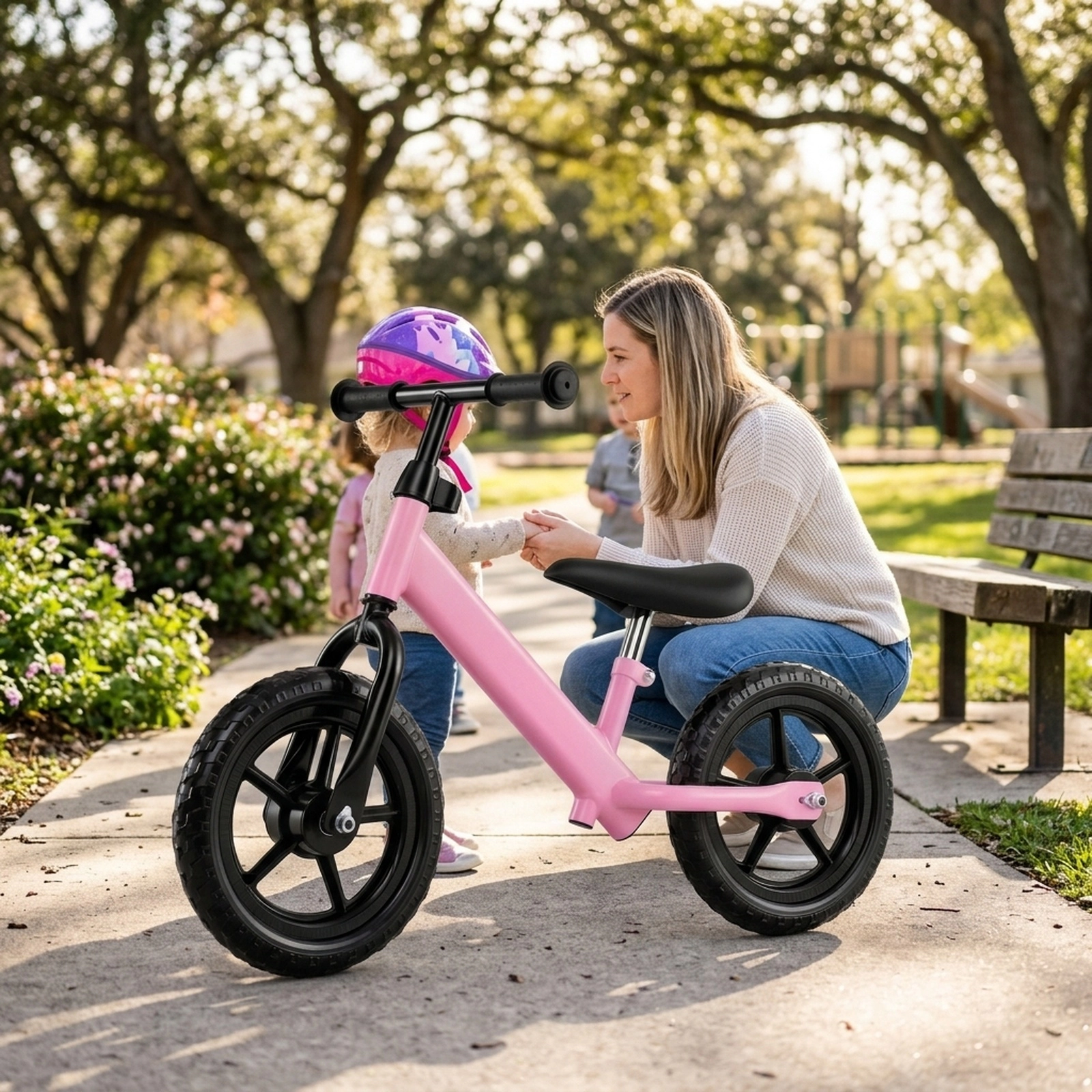 Toddler Balance Bike Pink Ages 2-5 Anti-Slip Grips Padded Saddle Adjustable Height 55-lb Max Weight