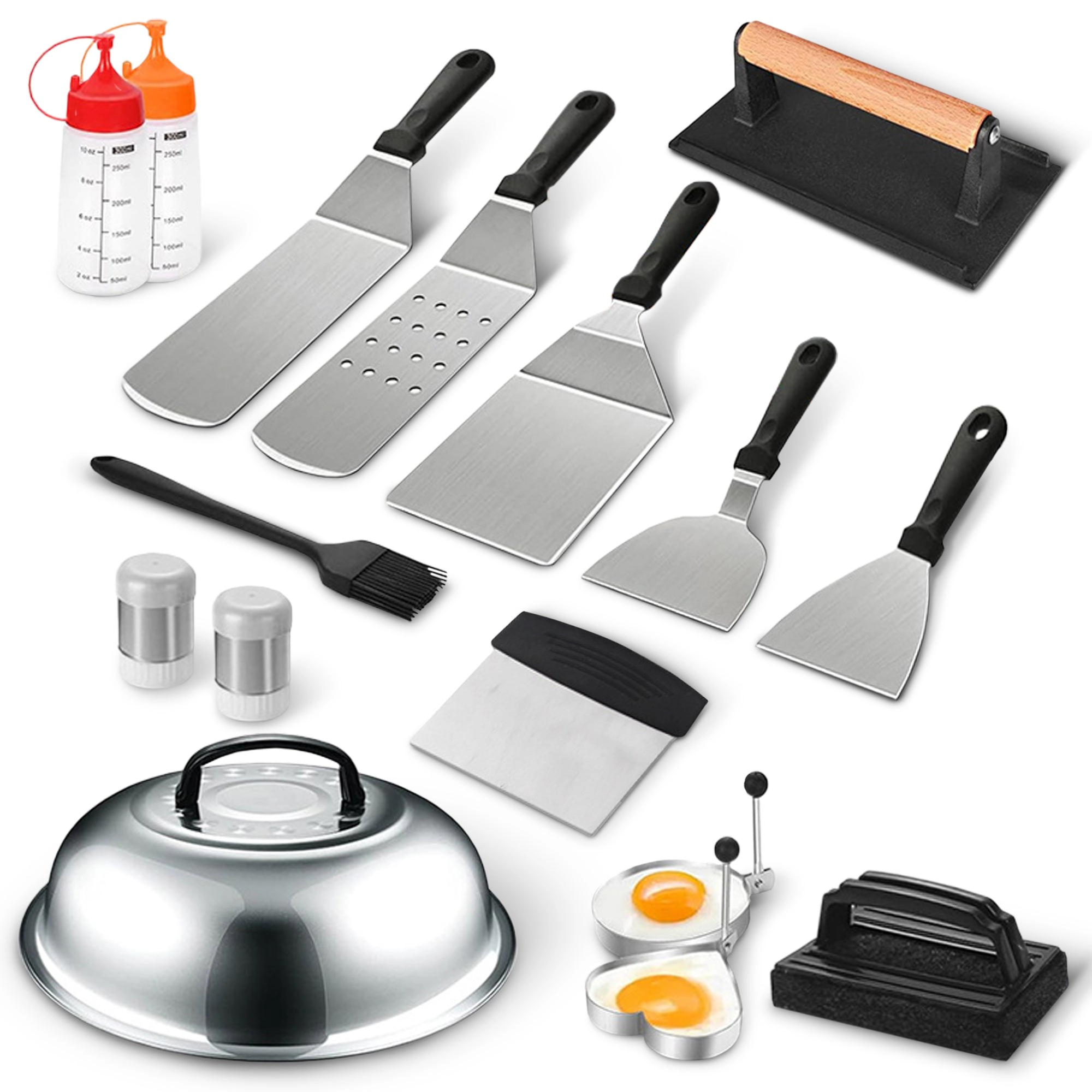 Cheer Collection 18-Piece Stainless Steel Griddle Tool Set