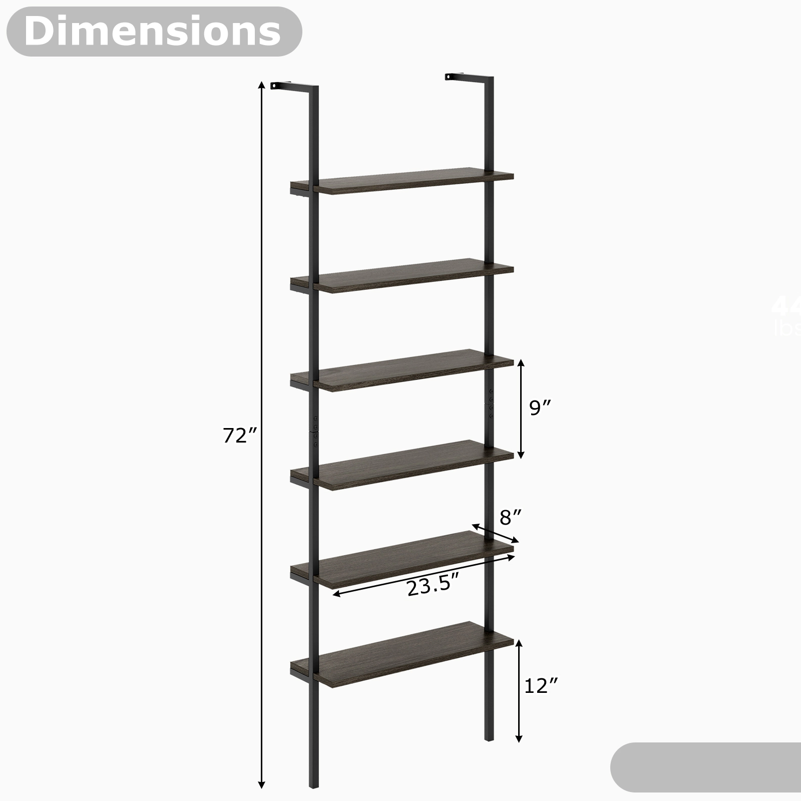 SlickBlue 6 Tier Wall Mounted Ladder Bookshelf with Metal Frame