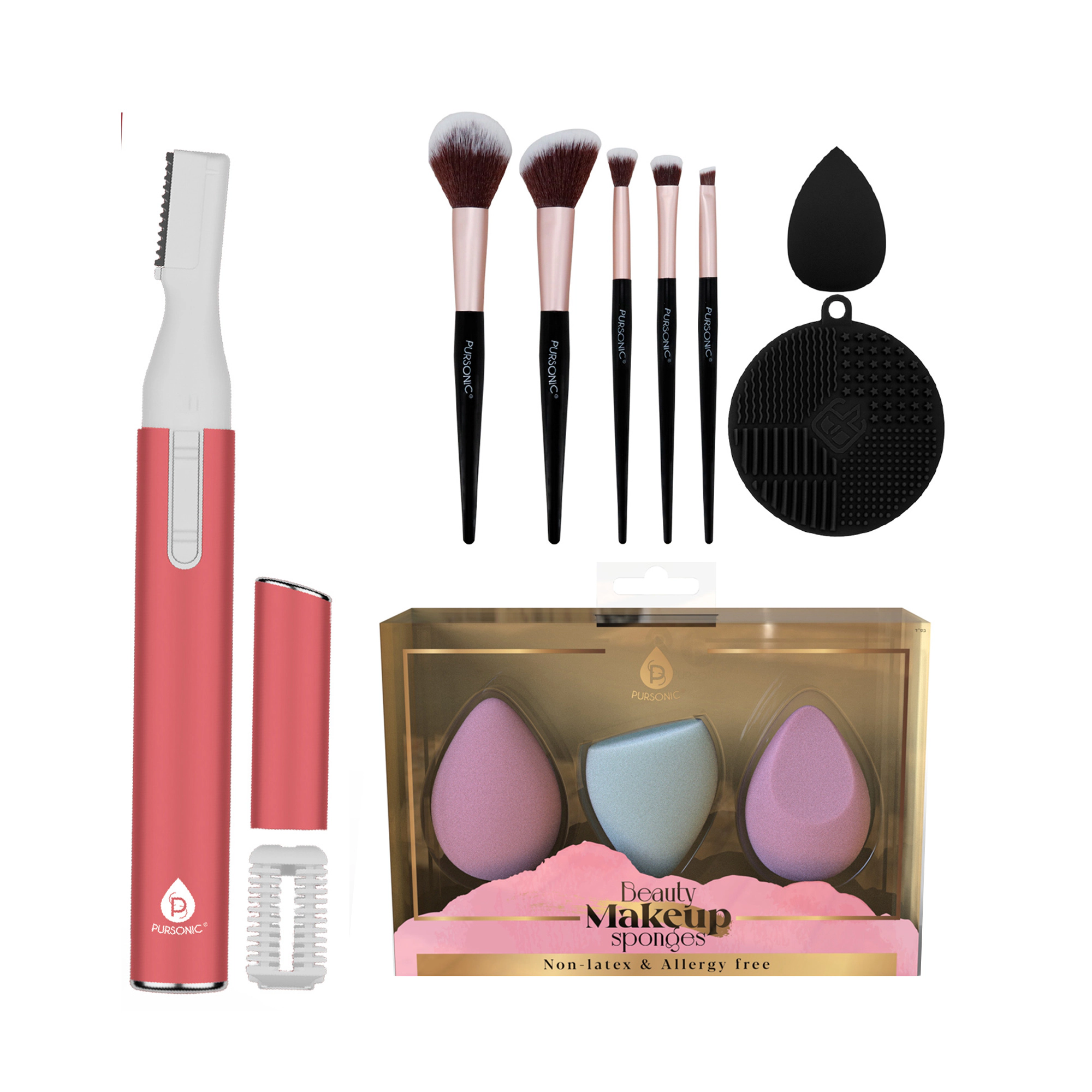 Pursonic Complete Beauty Tool Kit – 7 Brushes, Blending Sponge & Precision Eyelash Trimmer
