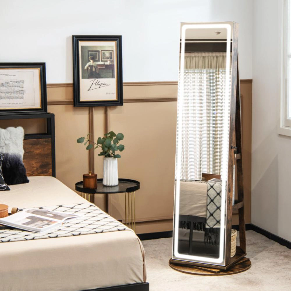 Hivvago Standing Jewelry Cabinet with Adjustable LED Lights-Coffee