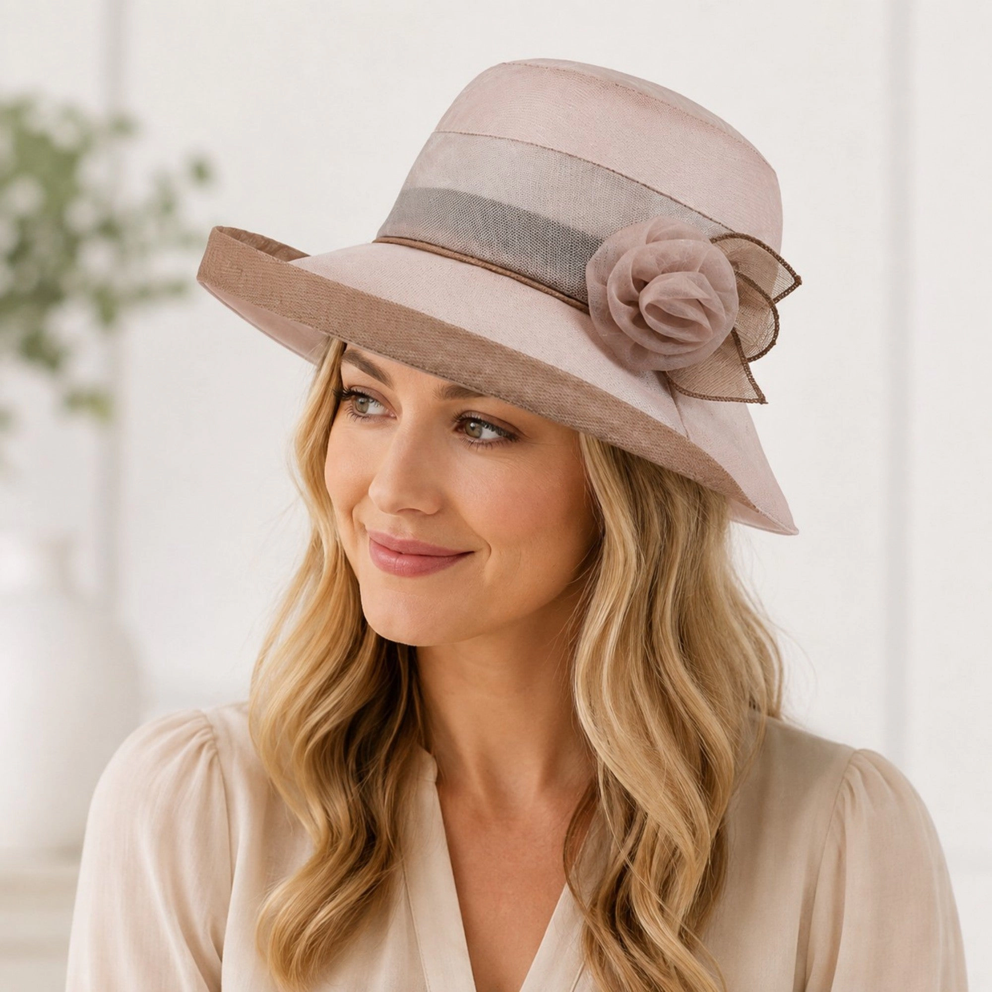 Anna-Kaci Womens Wide Brim Mesh Sun Hat Elegant Flower Accent Summer Garden Party