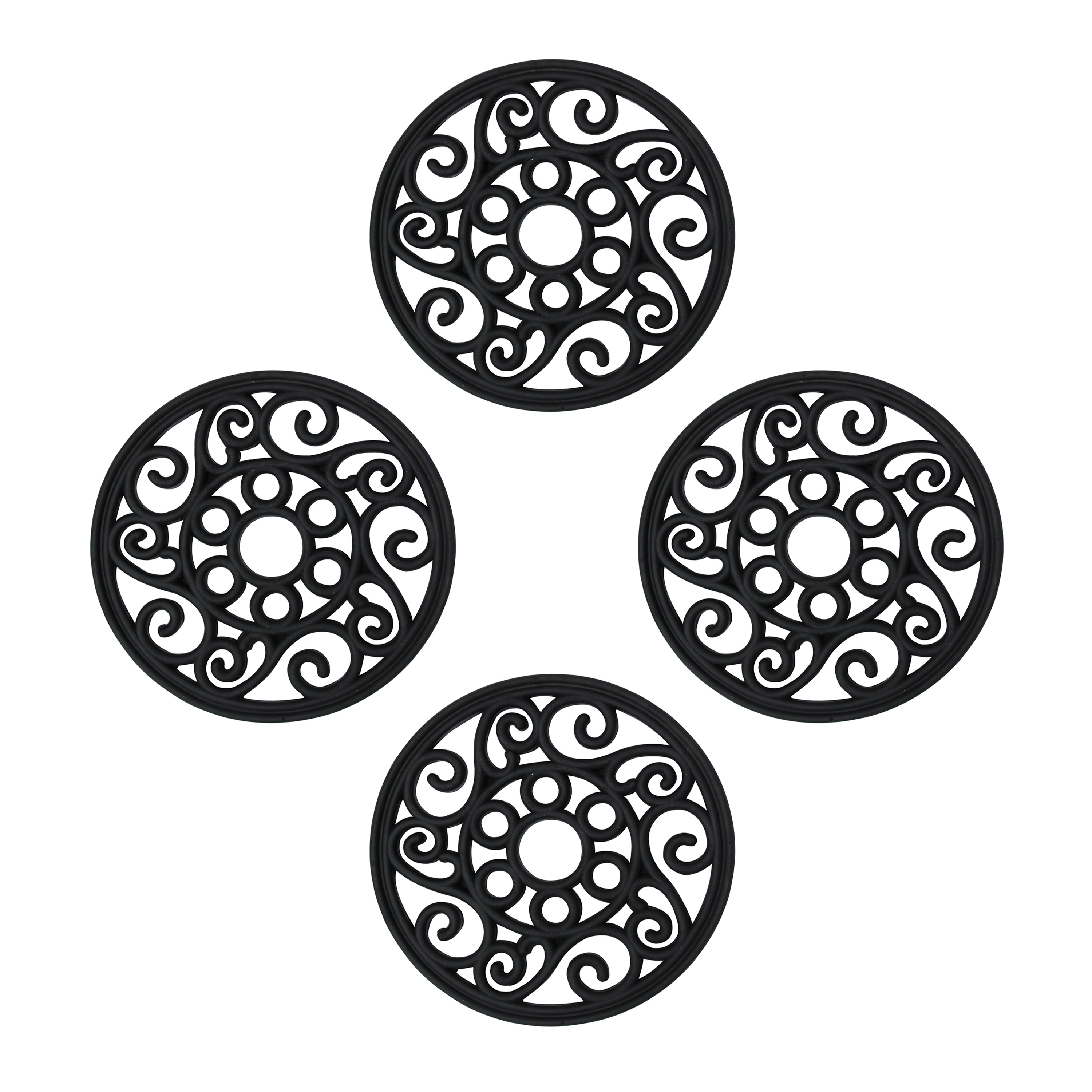 A1 Home Collections Alora Paisley Black Rubber Garden Stepping Stone Mats Set of 4, 12 x 12 In