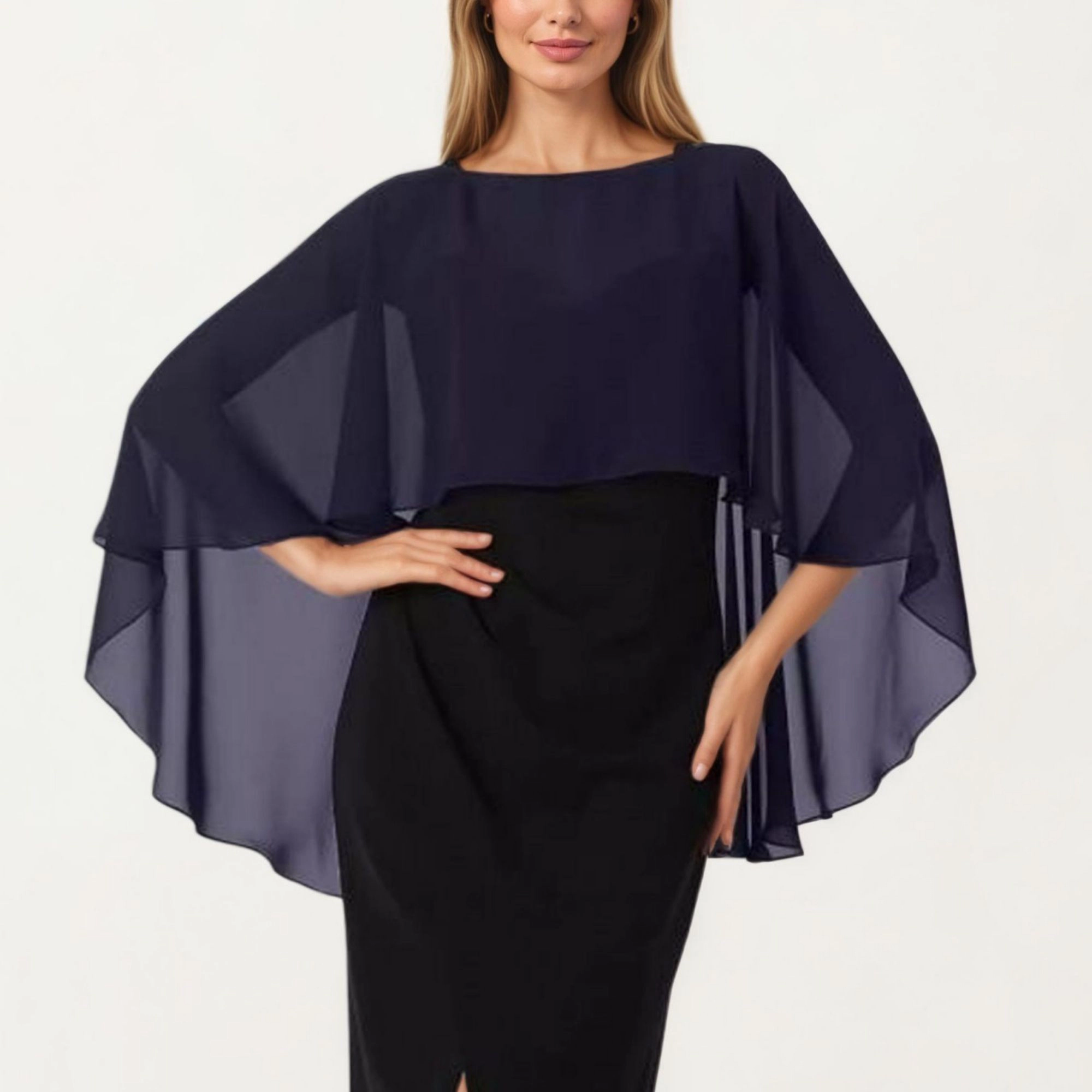 Anna-Kaci Women's Flowing Chiffon Capelet Top with Draped Cape Sleeves