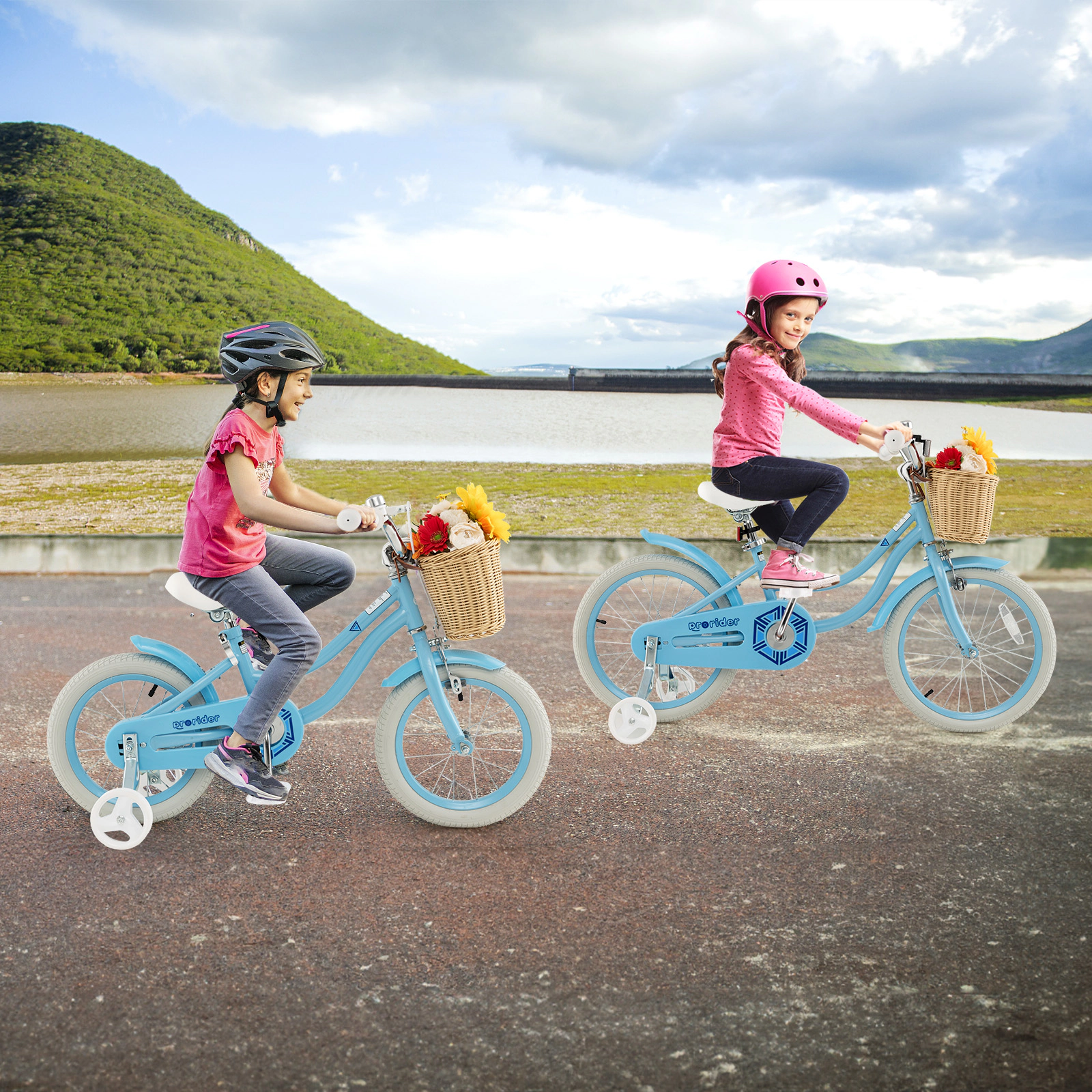 LJG -Inch Kids Bike with Training Wheels and Adjustable Handlebar Seat
