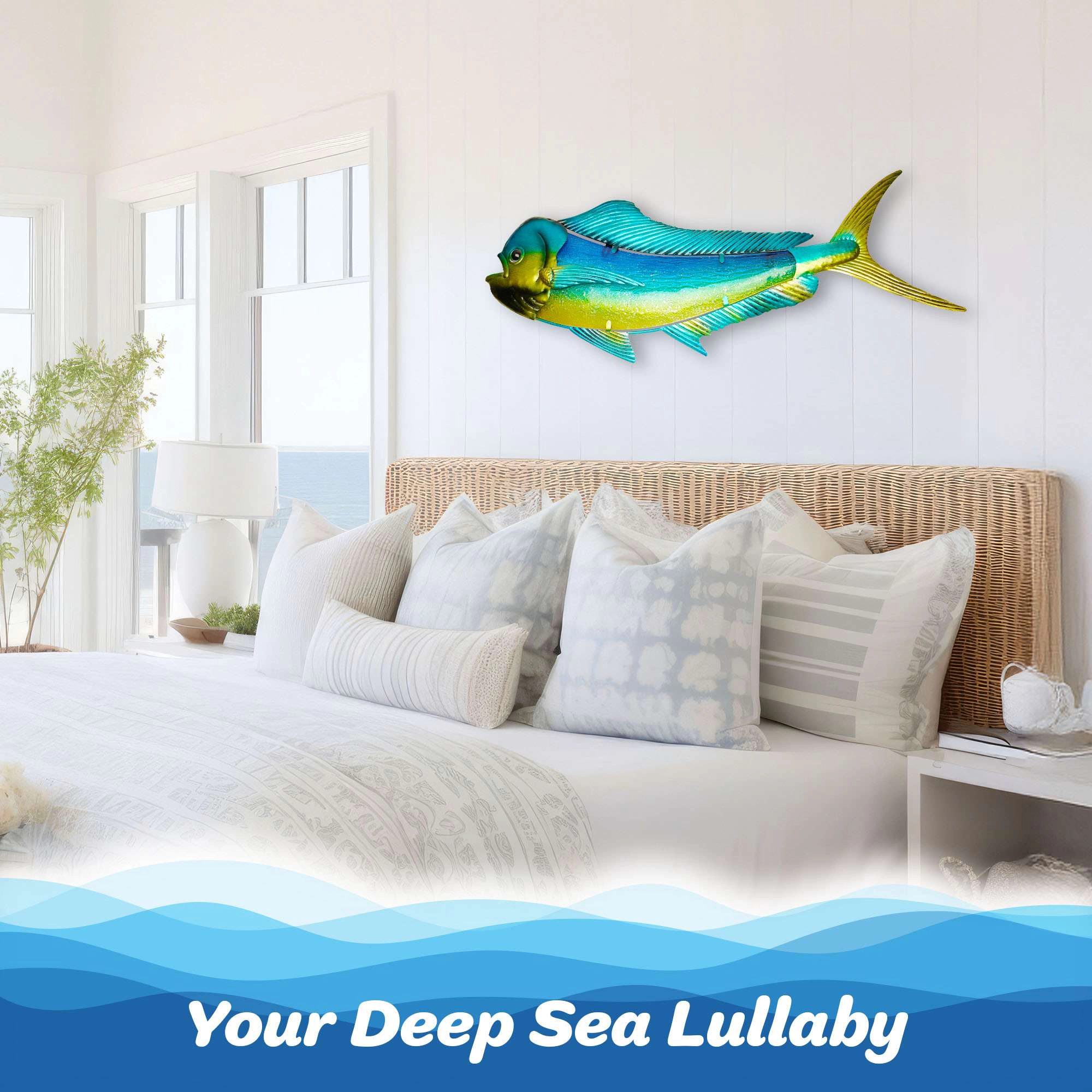 G128 Hand-Painted Green Mahi-Mahi Metal Wall Art