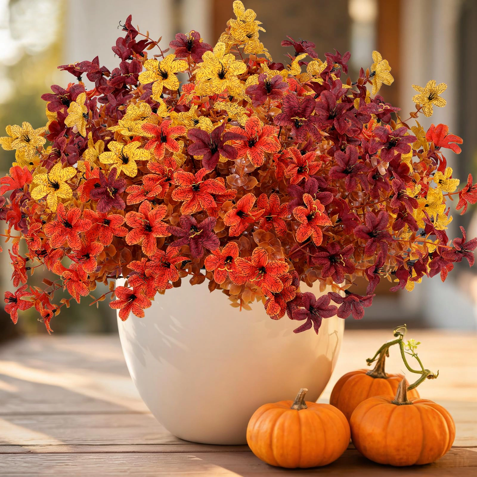 PUPWE Artificial Flowers For Outdoors  Purple White And Rose Red