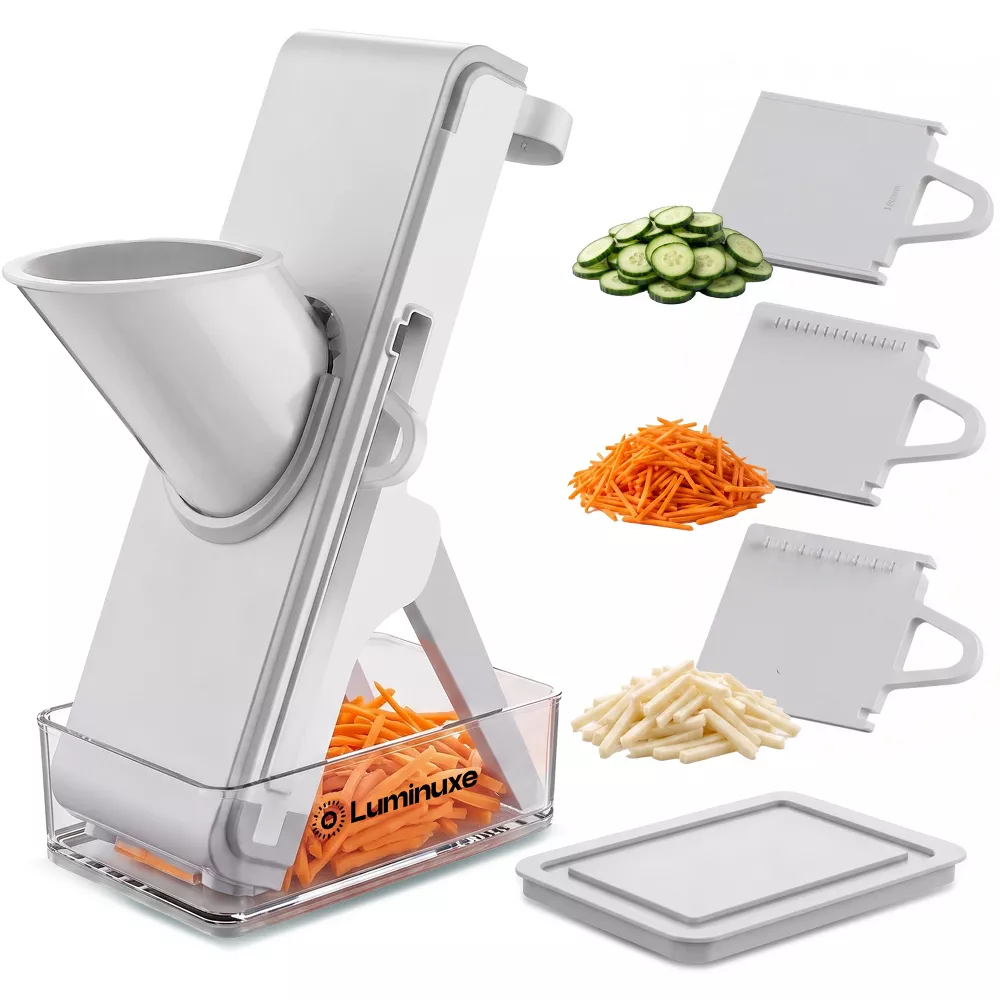 Luminuxe Mandoline Slicer with Container, Adjustable Thickness Vegetable Slicer, Foldable Manual Mandoline Chopper