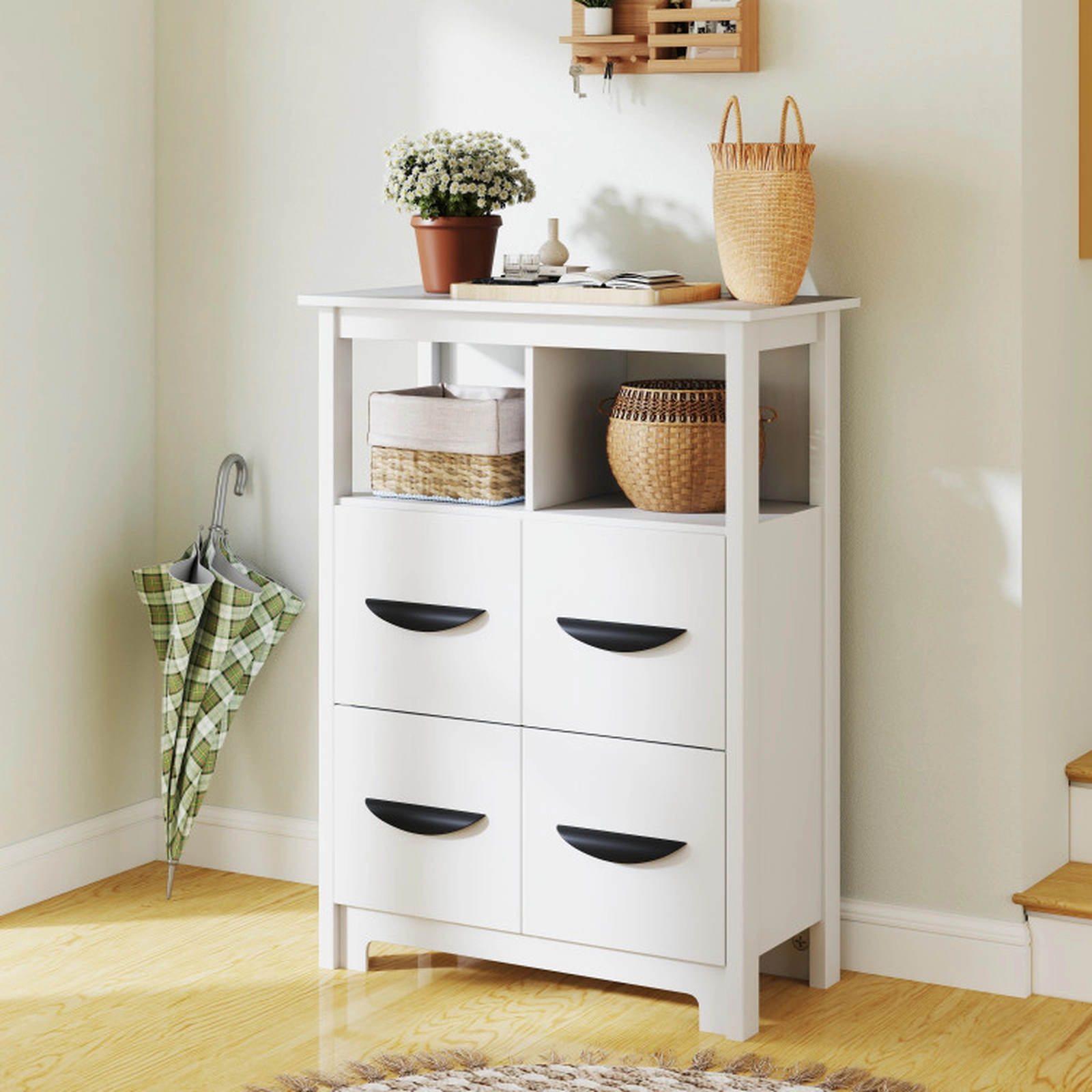 SUGIFT 2 Open Compartments 2 Drawers Freestanding Floor Storage Cabinet 24-in x 12-in x 31.5-in 90-lb Capacity White