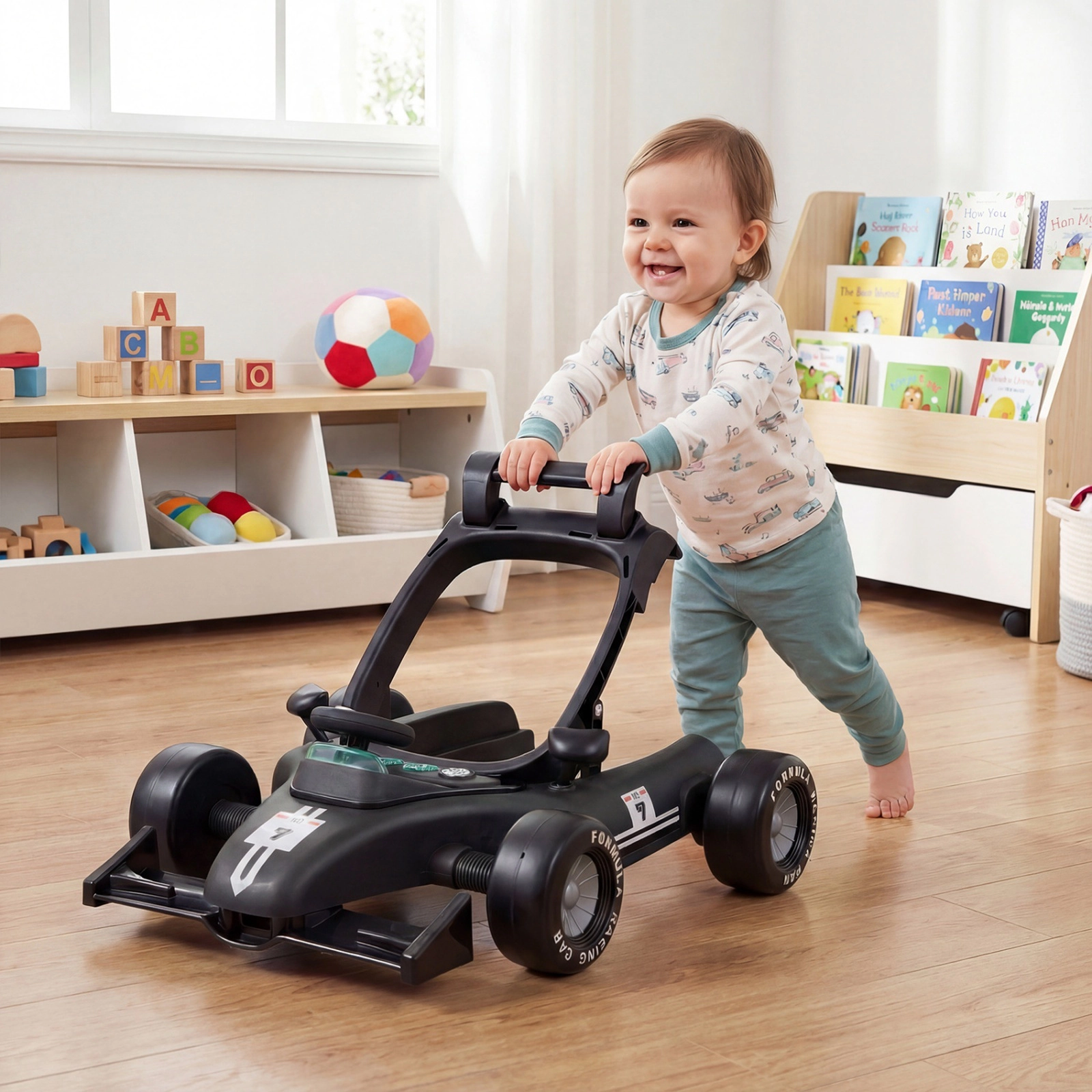 4-in-1 Convertible Baby Push Walker and Activity Center with 3 Height Settings Music Box Steering Wheel Black