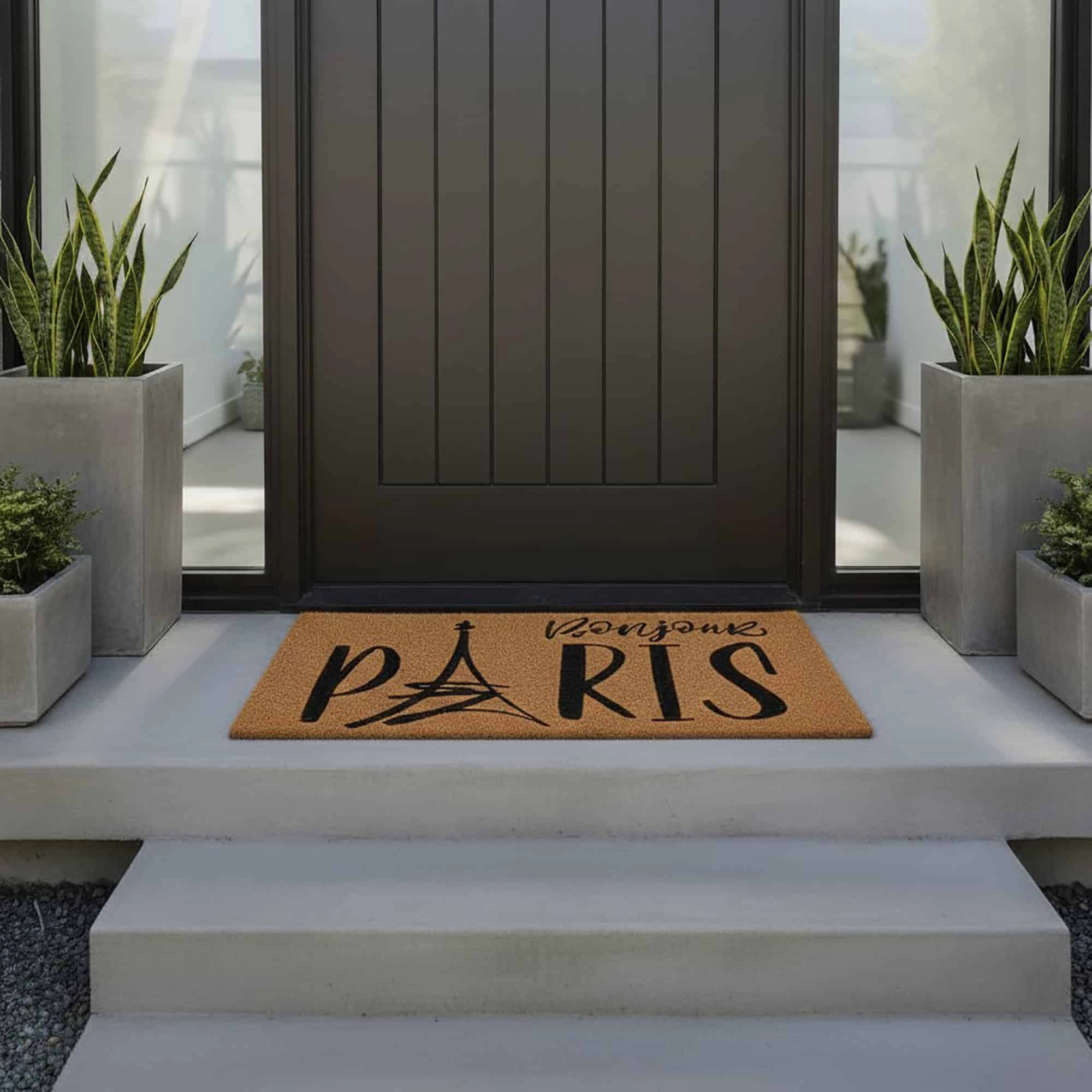 Evideco French Home Goods Natural Bonjour Paris Coir Doormat 30 x 18 Inches