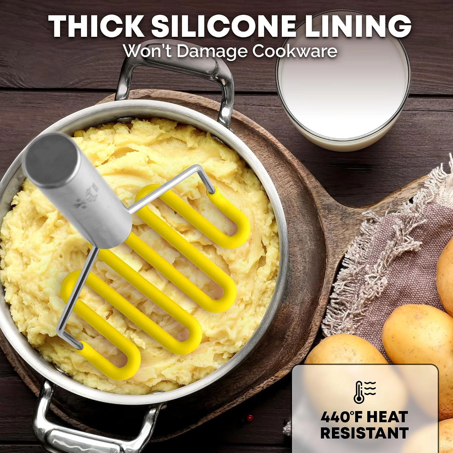 Zulay Kitchen Potato Masher with Premium Silicone Coated Stainless Steel Design